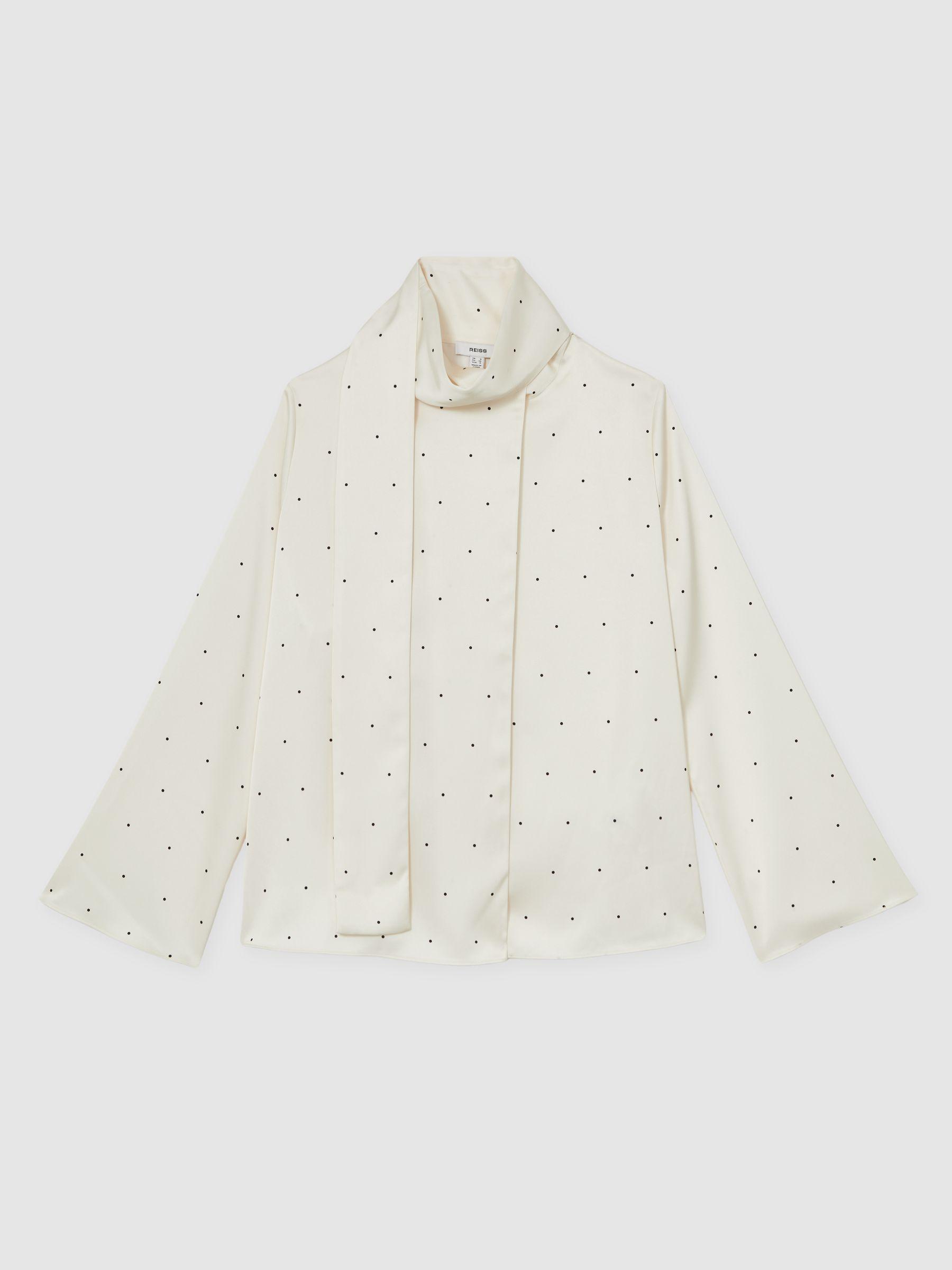 Satin Polka Dot Tie Neck Blouse in Ivory Product Image