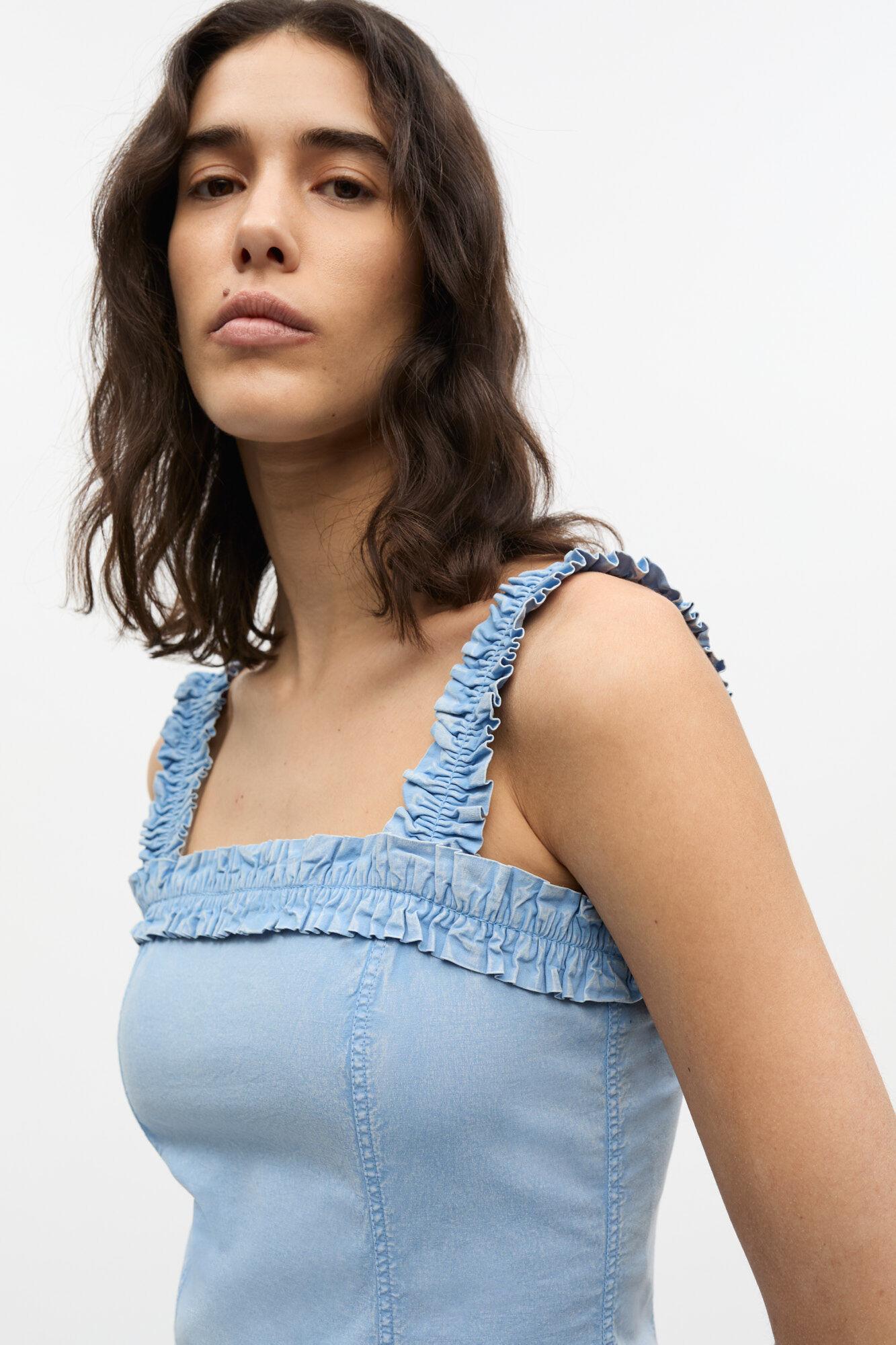 Blue Washed Stretch Cotton Corset Dress Product Image