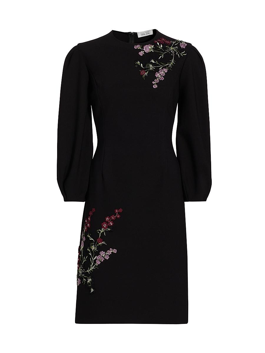 Womens Embroidered Crepe Cocktail Dress Product Image