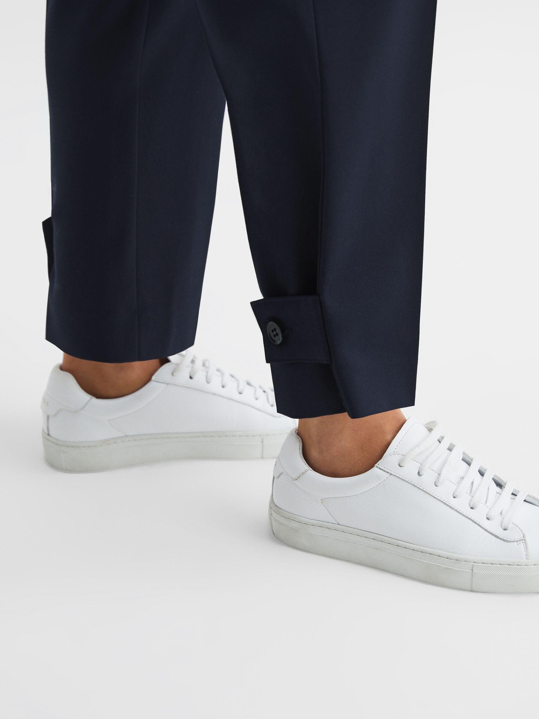 High Rise Cropped Tapered Trousers in Navy Product Image