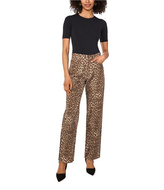 Vince Camuto Stretch Denim Leopard Print Wide Leg Jeans Product Image