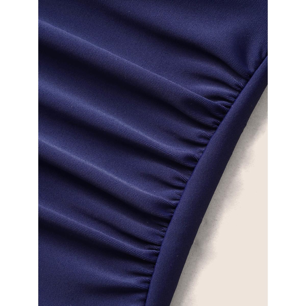 Plus Size V Neck Floral Embroidered Ruched One Piece Swimsuit Women's Swimwear Indigo Beach Gathered Curve Bathing Suits High stretch One Pieces BloomChic 28/5X Product Image