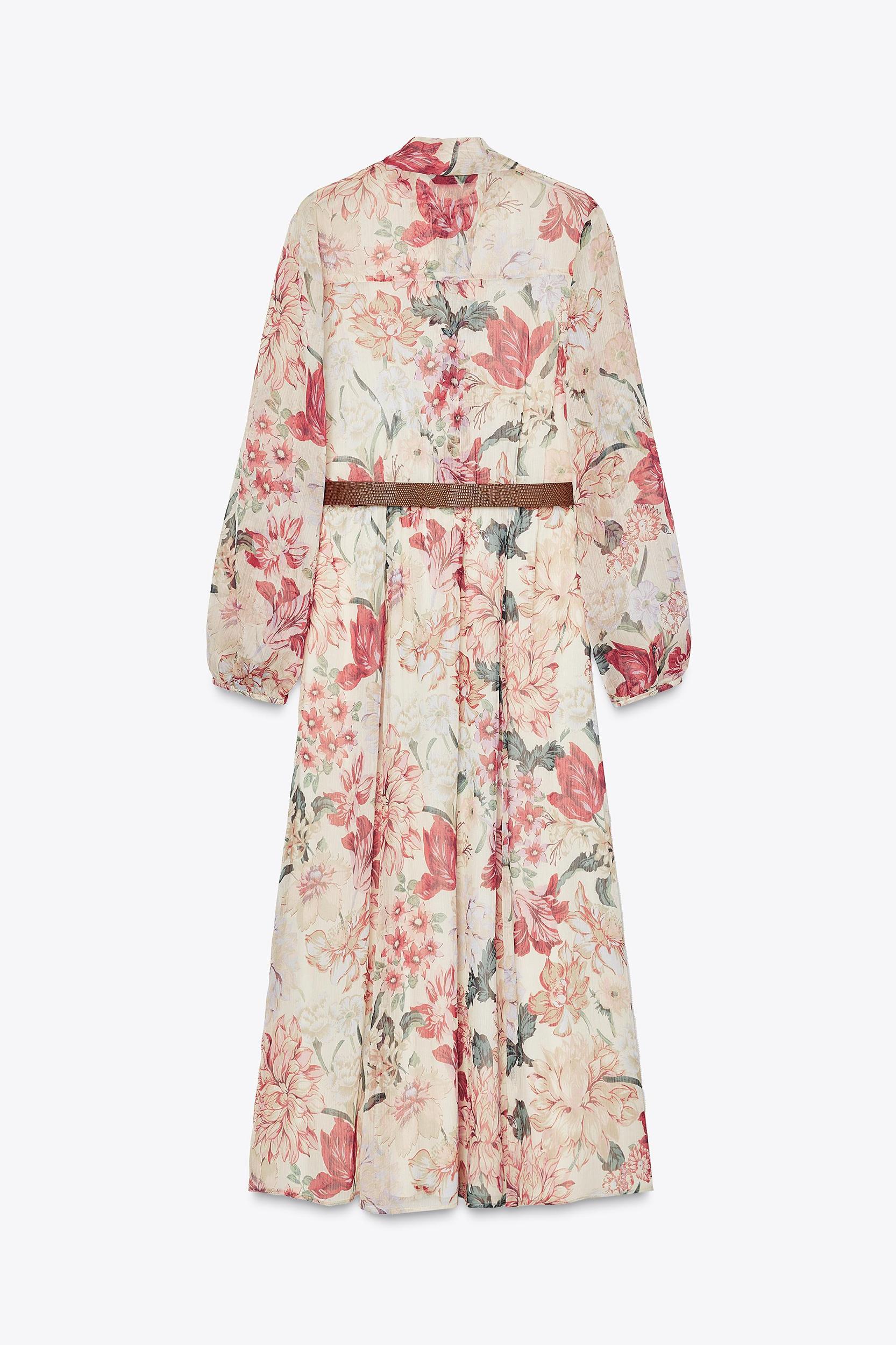 BELTED FLORAL PRINT MIDI DRESS Product Image