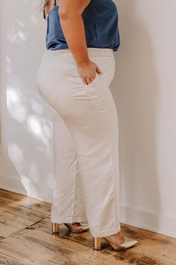 Pouring Merlot Satin High Waist Pants In Cream Curves Product Image