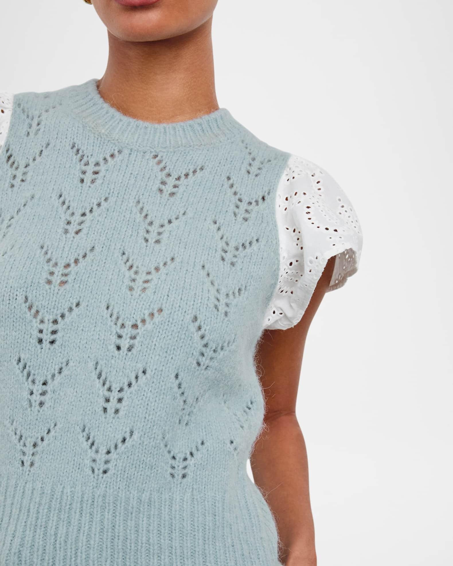 Everly Pointelle Knit Flutter-Sleeve Top Product Image