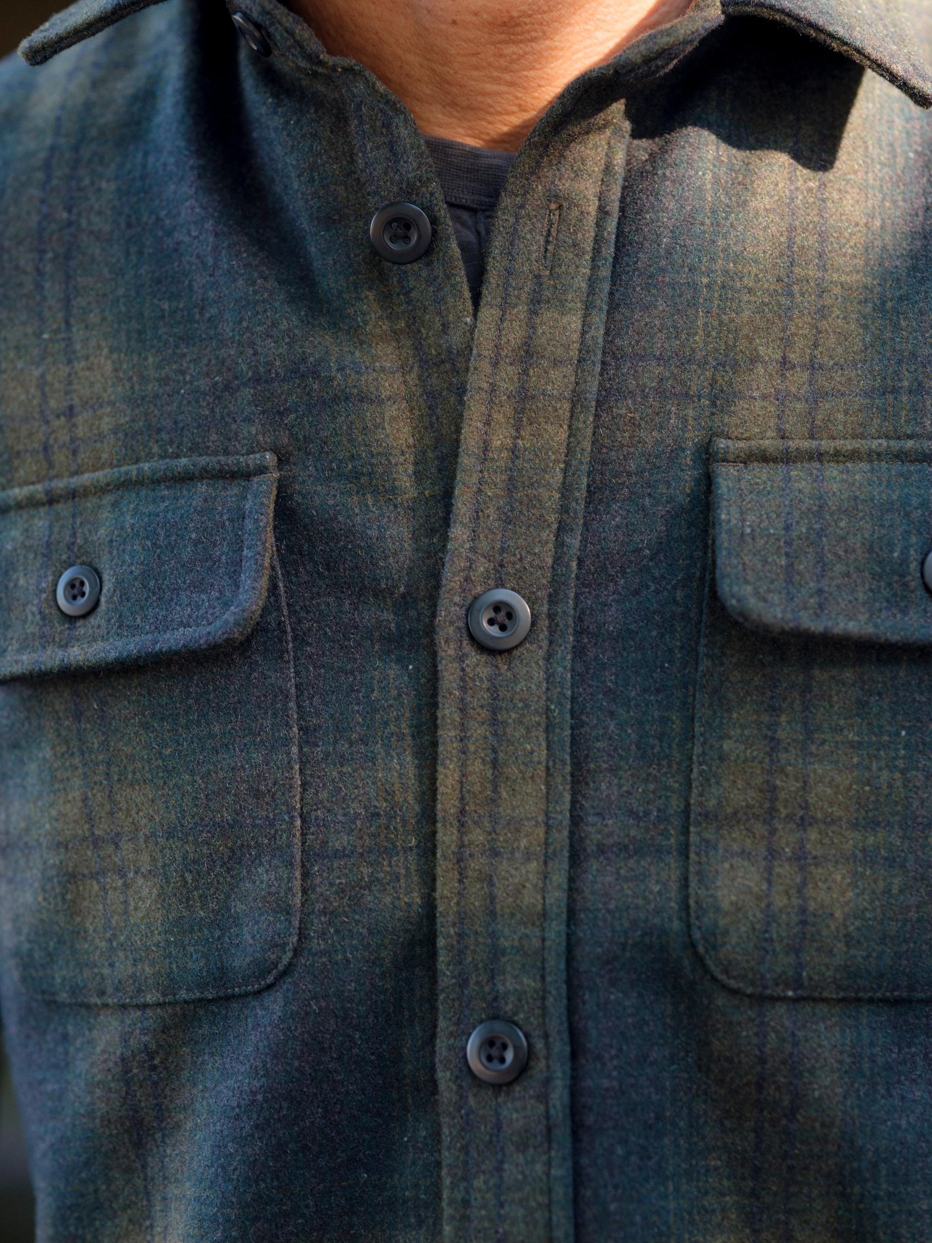 Retro Wool Padded Shirt Jacket - Olive Plaid Product Image