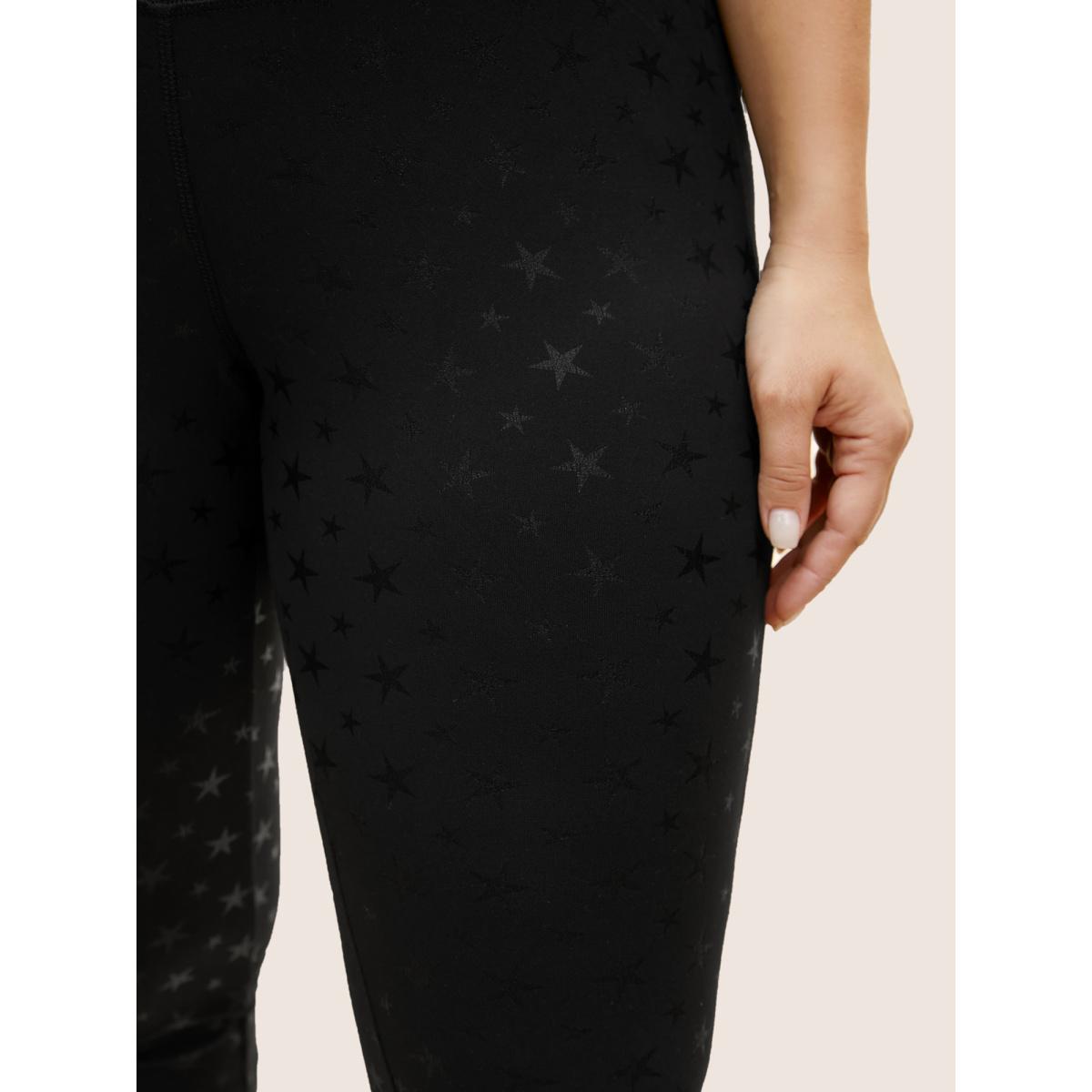 Plus Size Star Glitter High Stretch Split Hem Leggings Women Black Casual High stretch Skinny Mid Rise Everyday Leggings BloomChic 22-24/3X Product Image