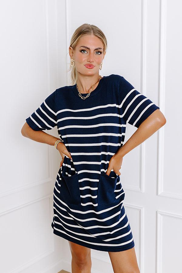 Country Club Charm Stripe Mini Dress in Navy Product Image