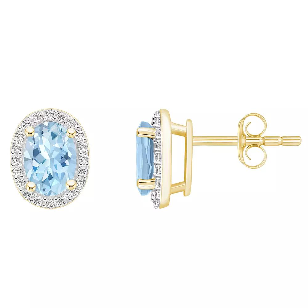 Celebration Gems 10k Gold Oval Gemstone & Lab-Created White Sapphire Halo Stud Earrings, Women's, Simulated Aquamarine Product Image