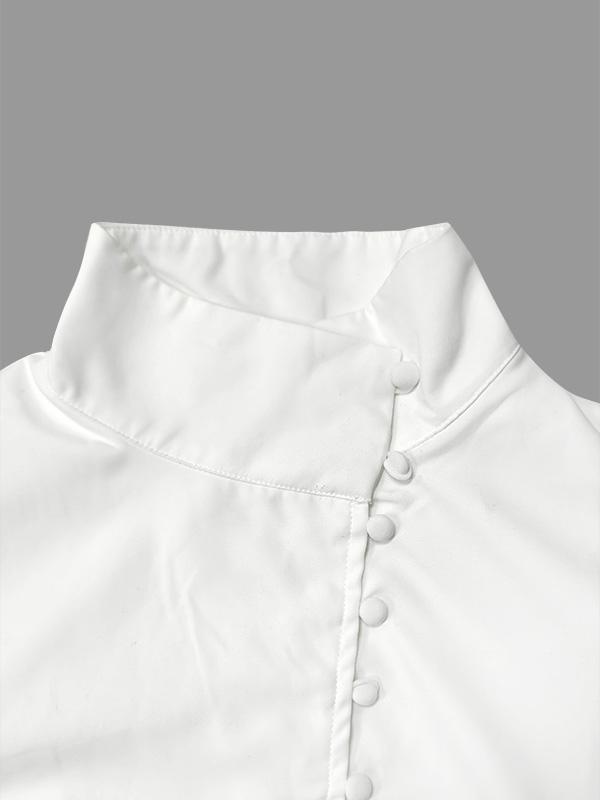 Long Sleeves Loose Solid Color Split-Joint High-Neck Blouses Product Image