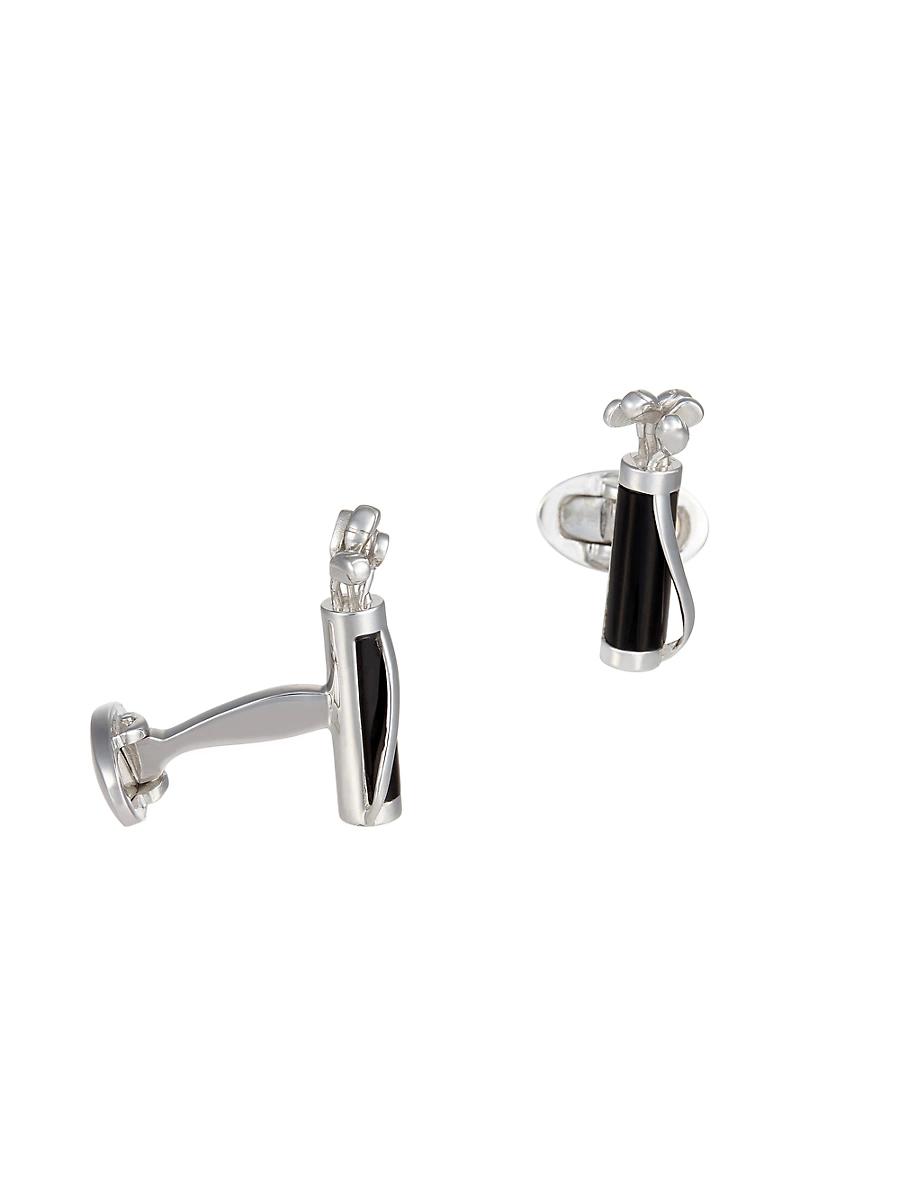 Mens Golf Bag Rhodium-Plated Onyx Cufflinks Product Image