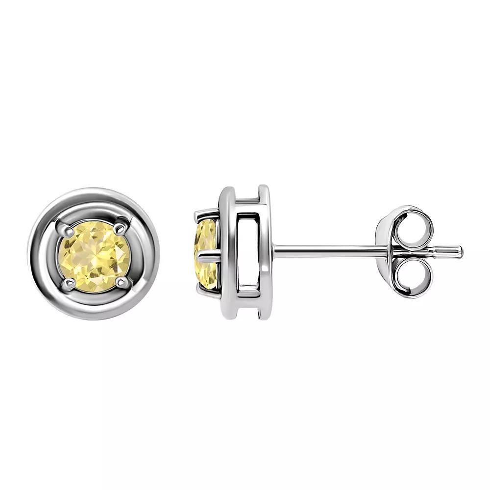 Aleure Precioso Sterling Silver Round Halo Stud Earrings, Women's, Citrine Product Image