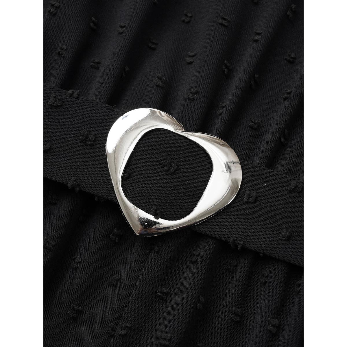 Plus Size Black Solid Texture Heart Buckle Detail Belted Jumpsuit Women Elegant Half Sleeve V-neck Everyday Loose Jumpsuits BloomChic 28/5X Product Image