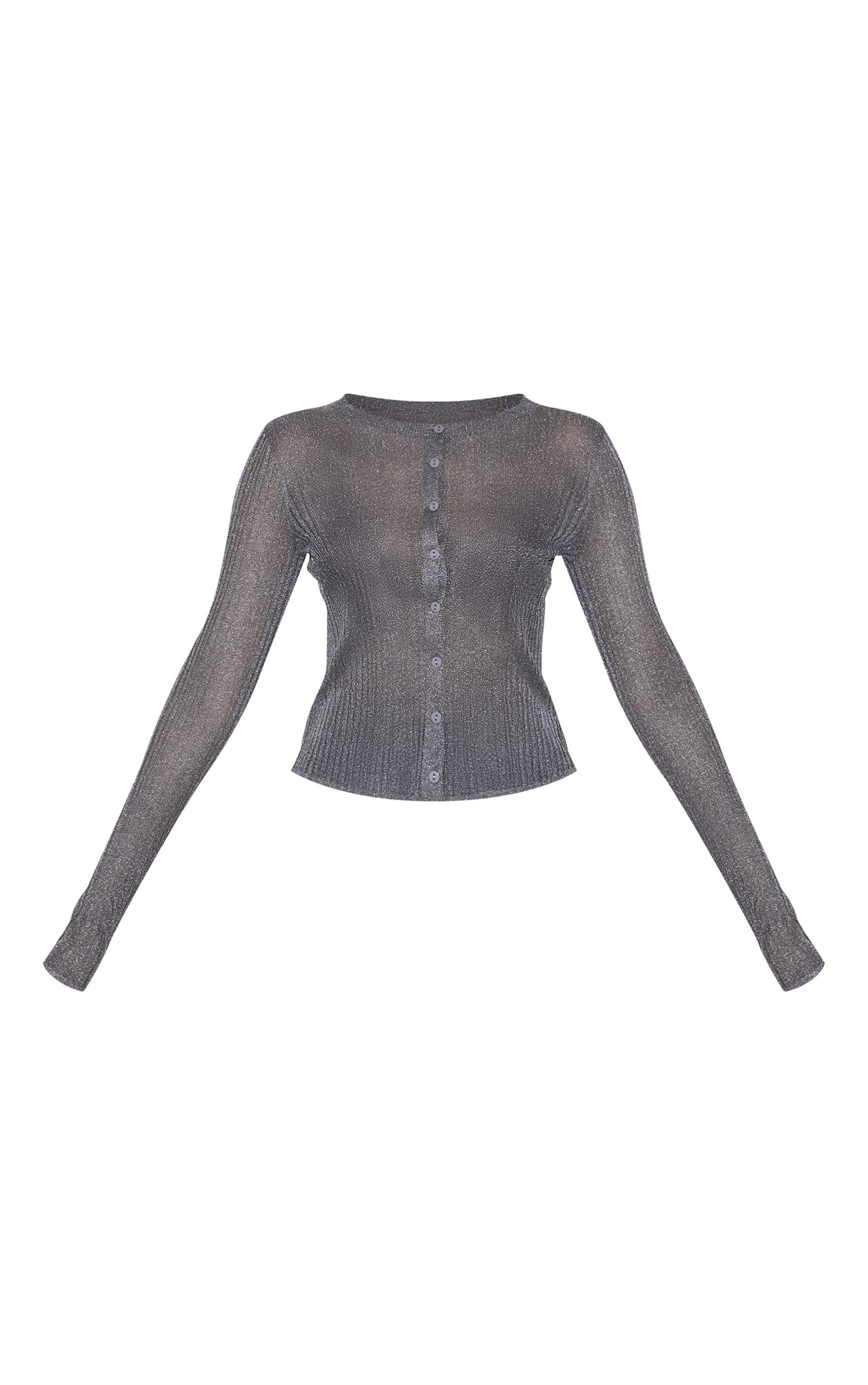 Charcoal Grey Sheer Knit Cardigan Grey Product Image