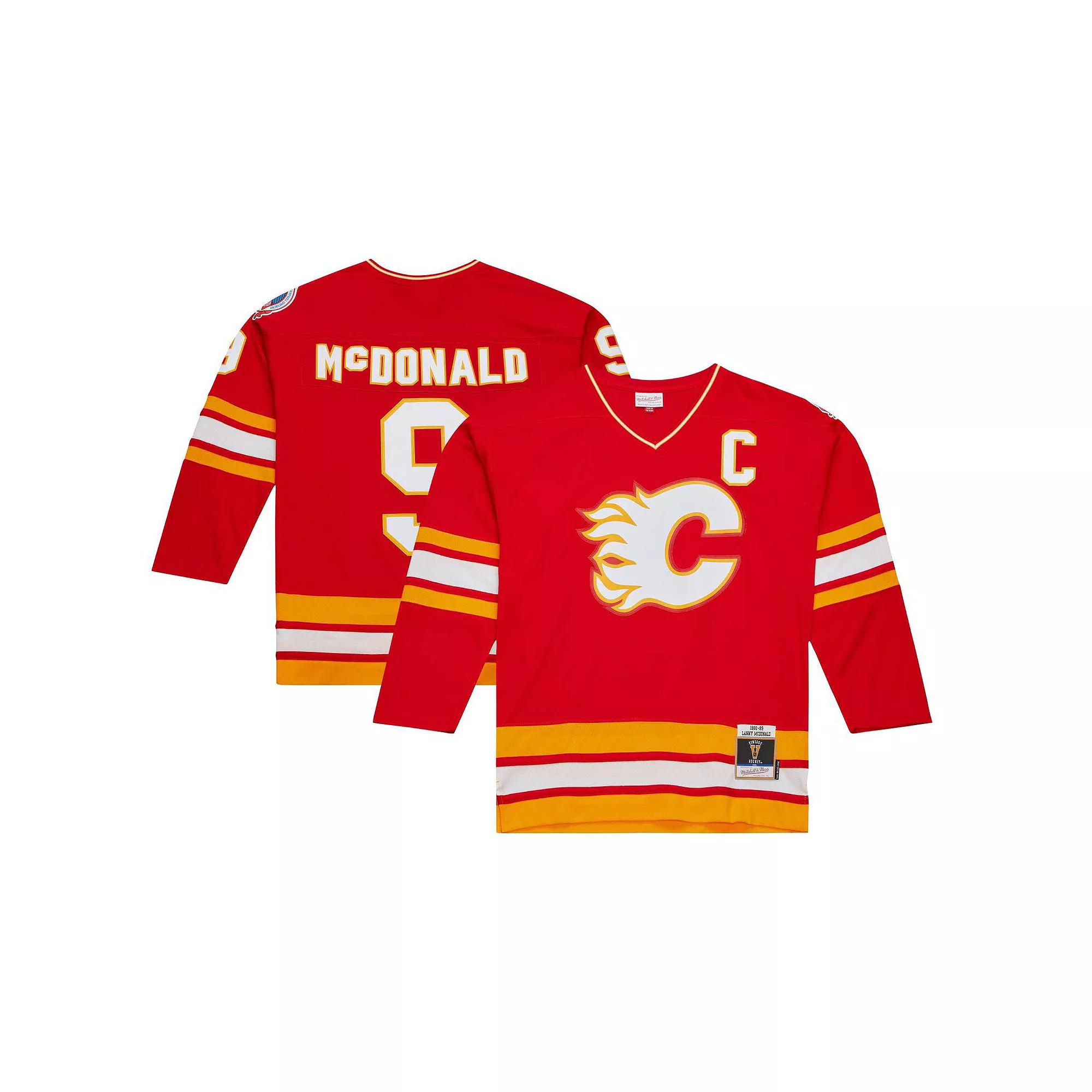 Men's Mitchell & Ness Lanny McDonald Red Calgary Flames Captain Patch 1988/89 Blue Line Player Jersey, Size: Large, Flm Red Product Image