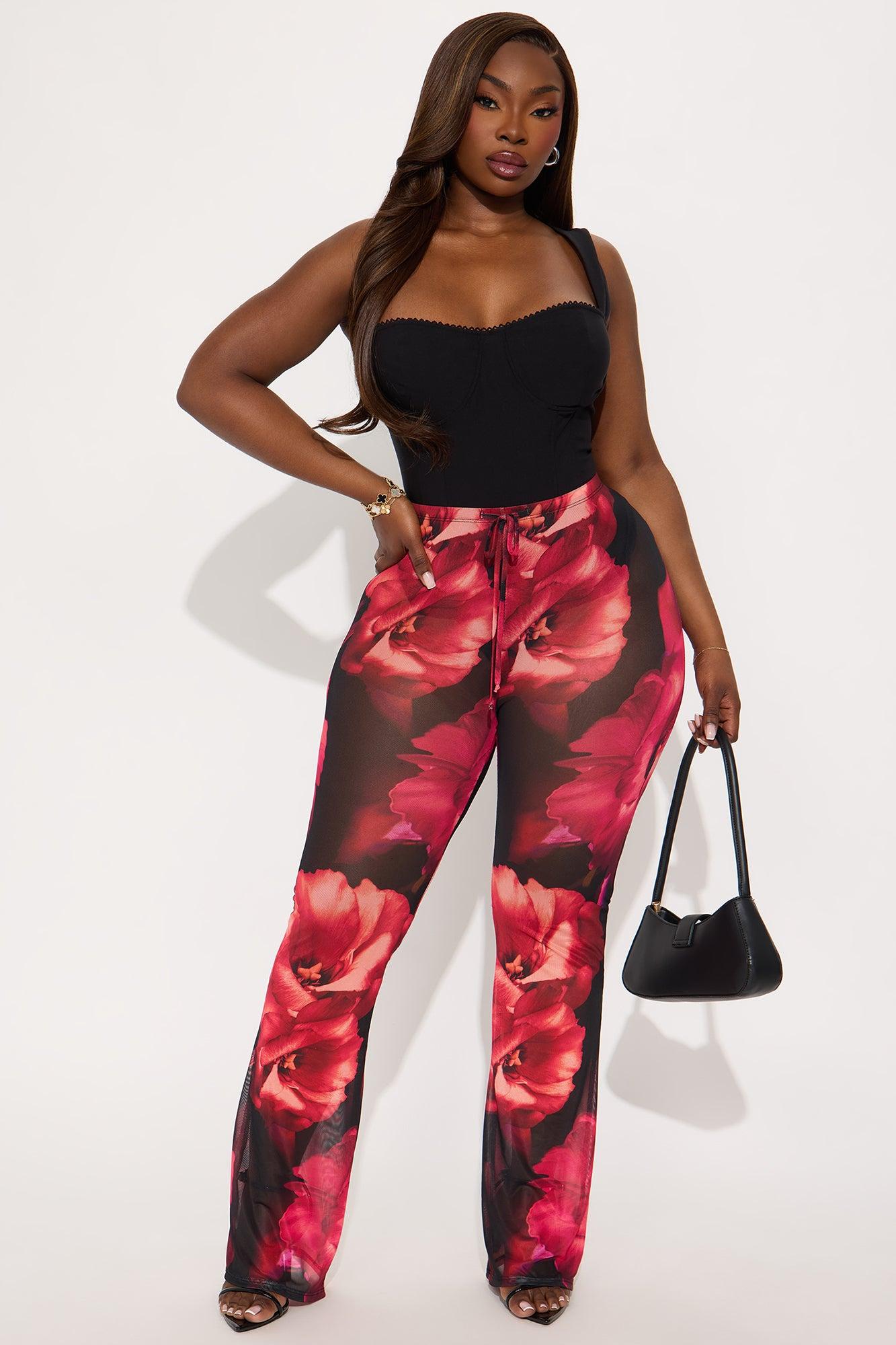 Estella Floral Mesh Flare Pant - Black/combo Product Image