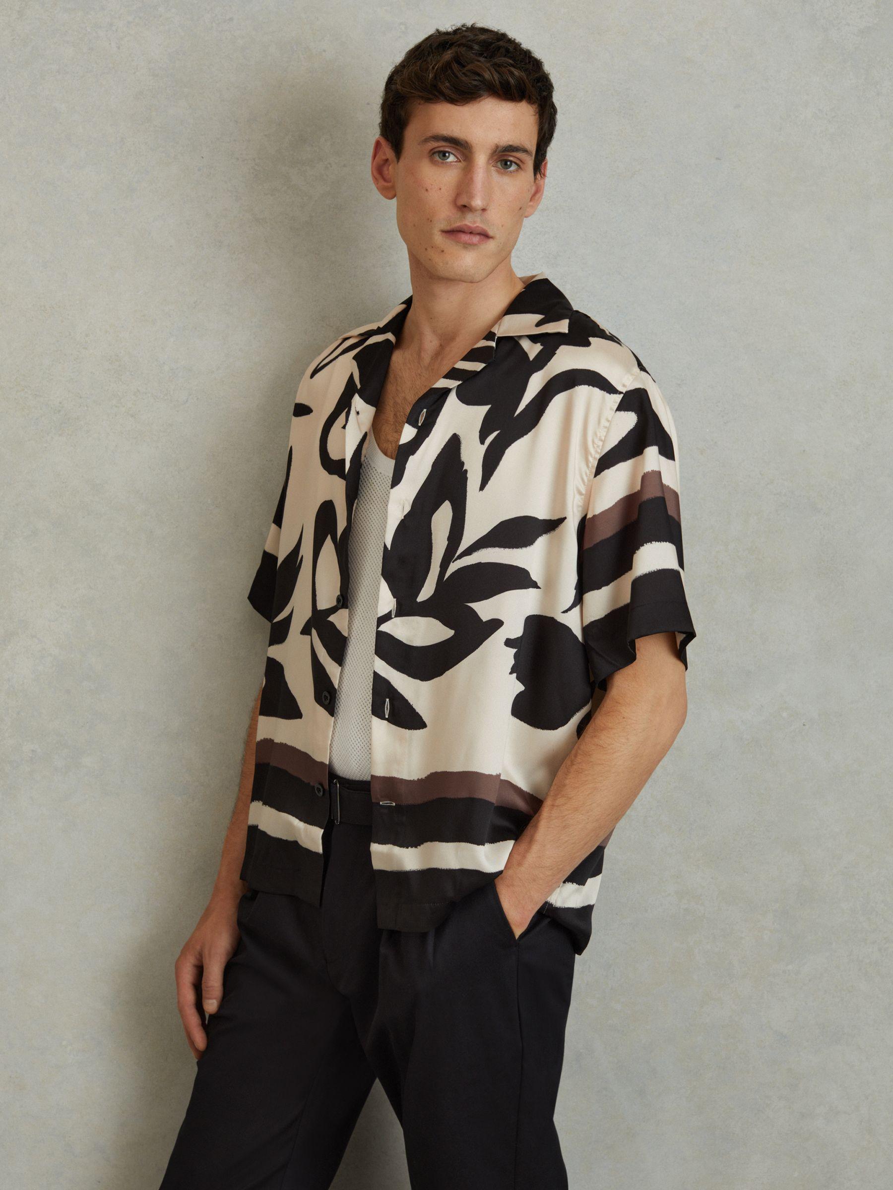 Relaxed Cuban Collar Shirt in Black/Ecru Product Image