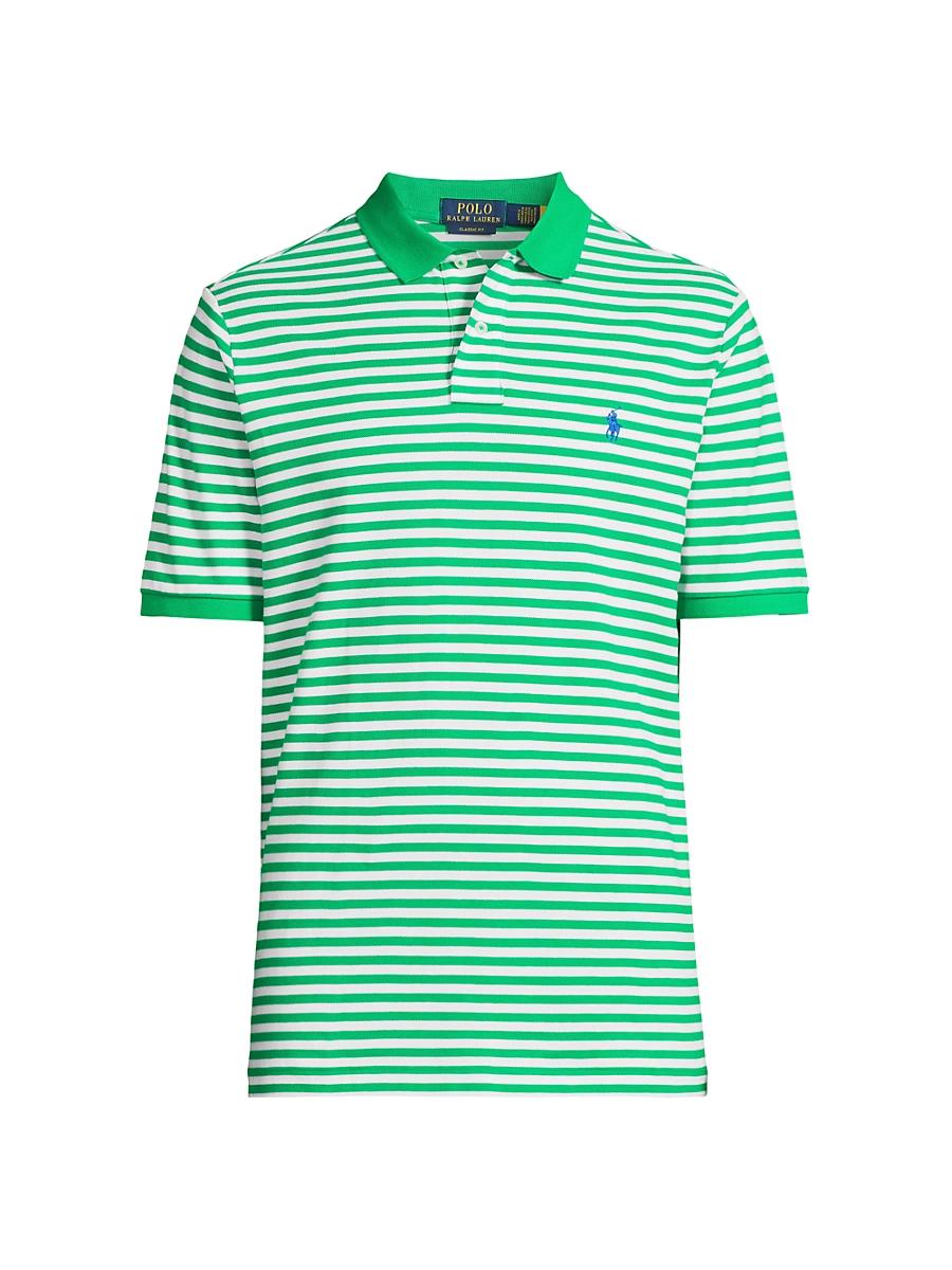 Mens Stripe Cotton Mesh Classic Fit Polo Shirt Product Image