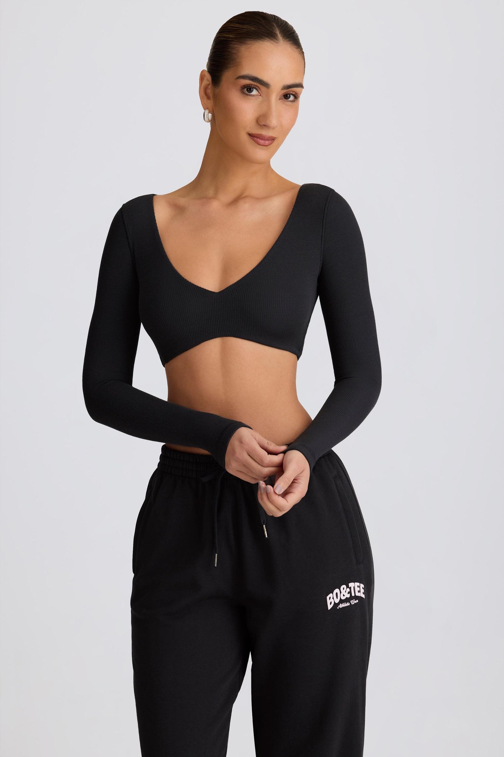 Ribbed Modal Long-Sleeve Crop Top in Black Product Image