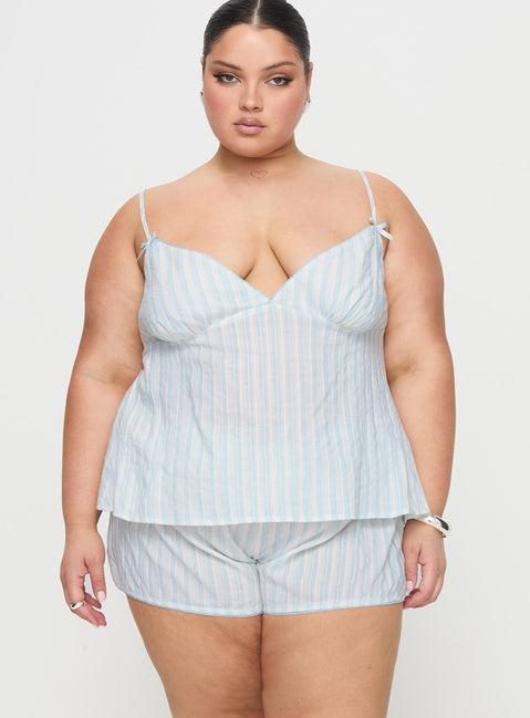 Tenderness Lace Sleep Set Blue / White Stripe Curve Product Image