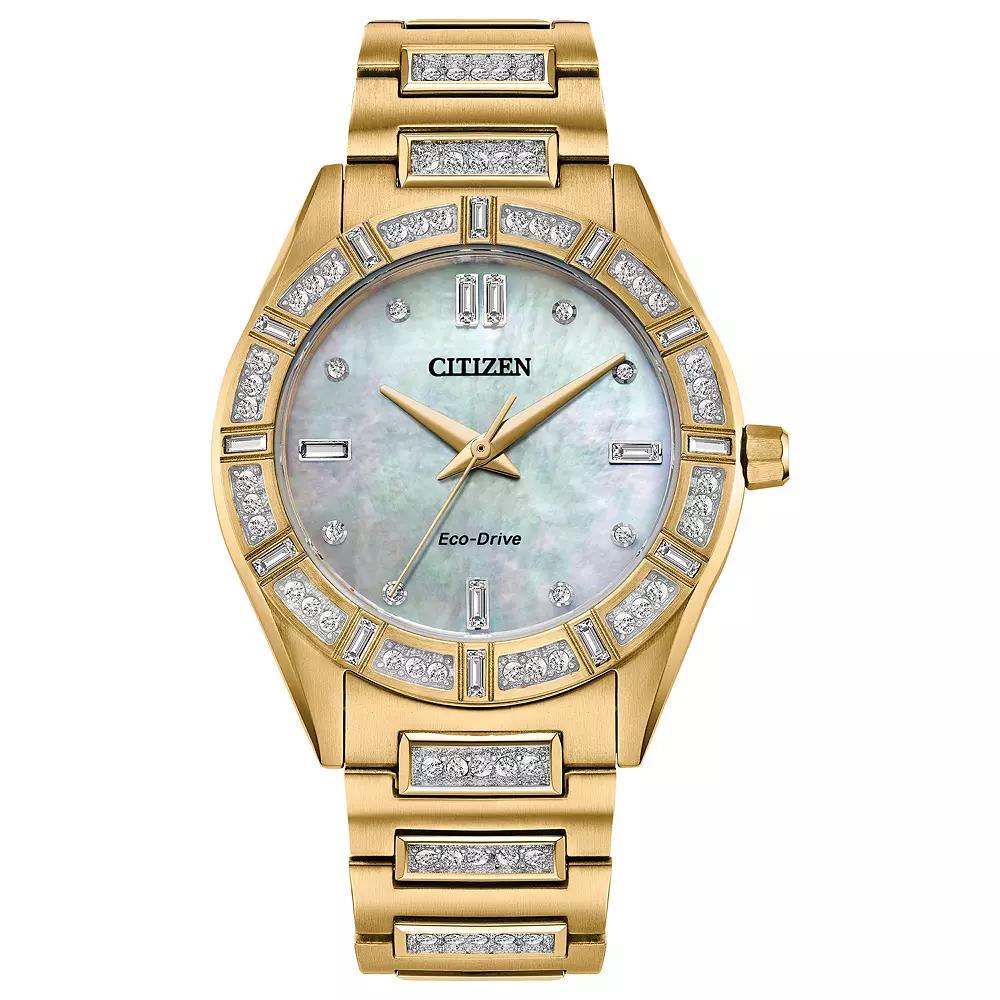Citizen Eco-Drive Womens Silhouette Gold Tone Stainless Crystal Accent MOP Dial Bracelet Watch - EM1022-51D Product Image