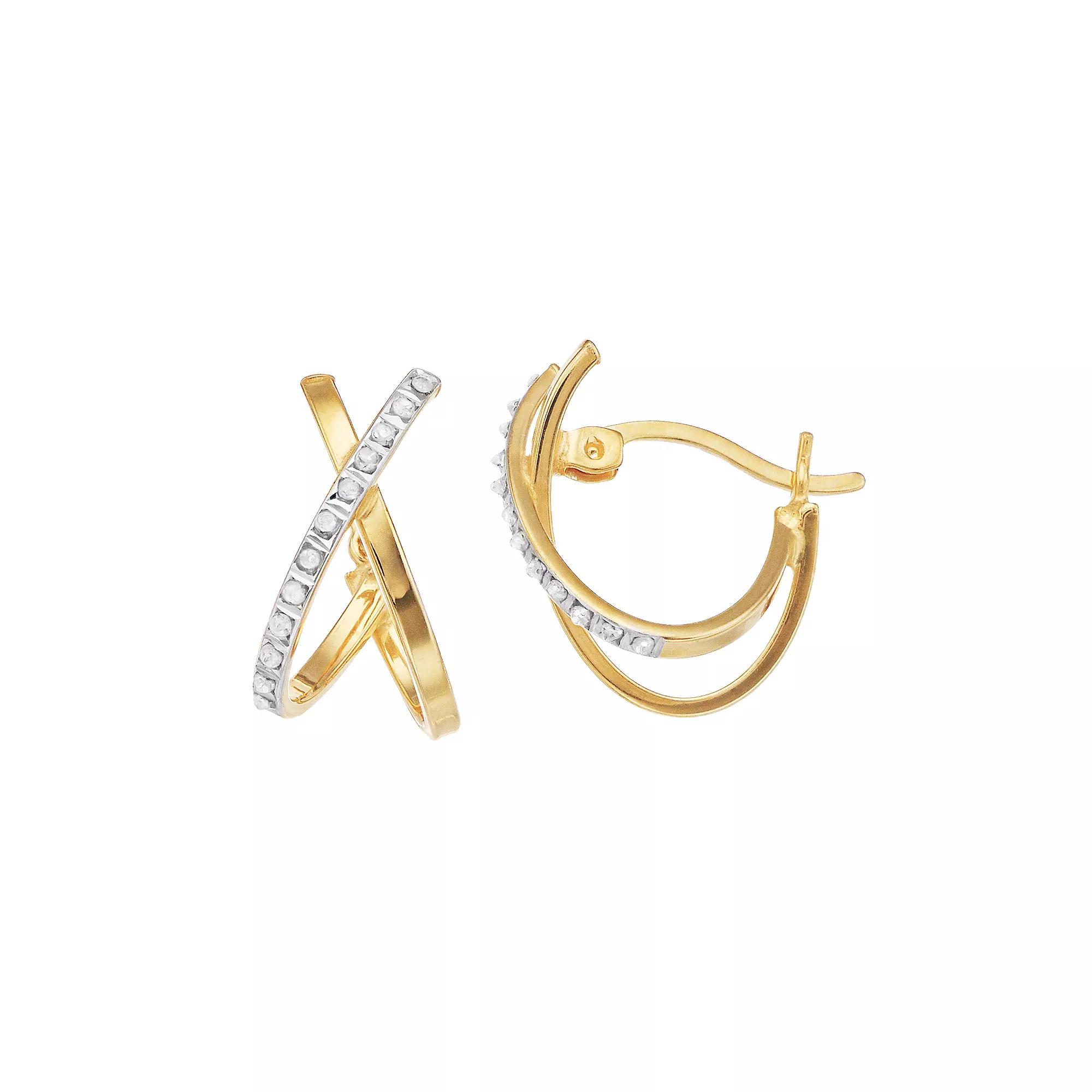 Diamond Mystique 18k Gold Over Silver Diamond Accent X-Hoop Earrings, Women's, Gold Tone Product Image