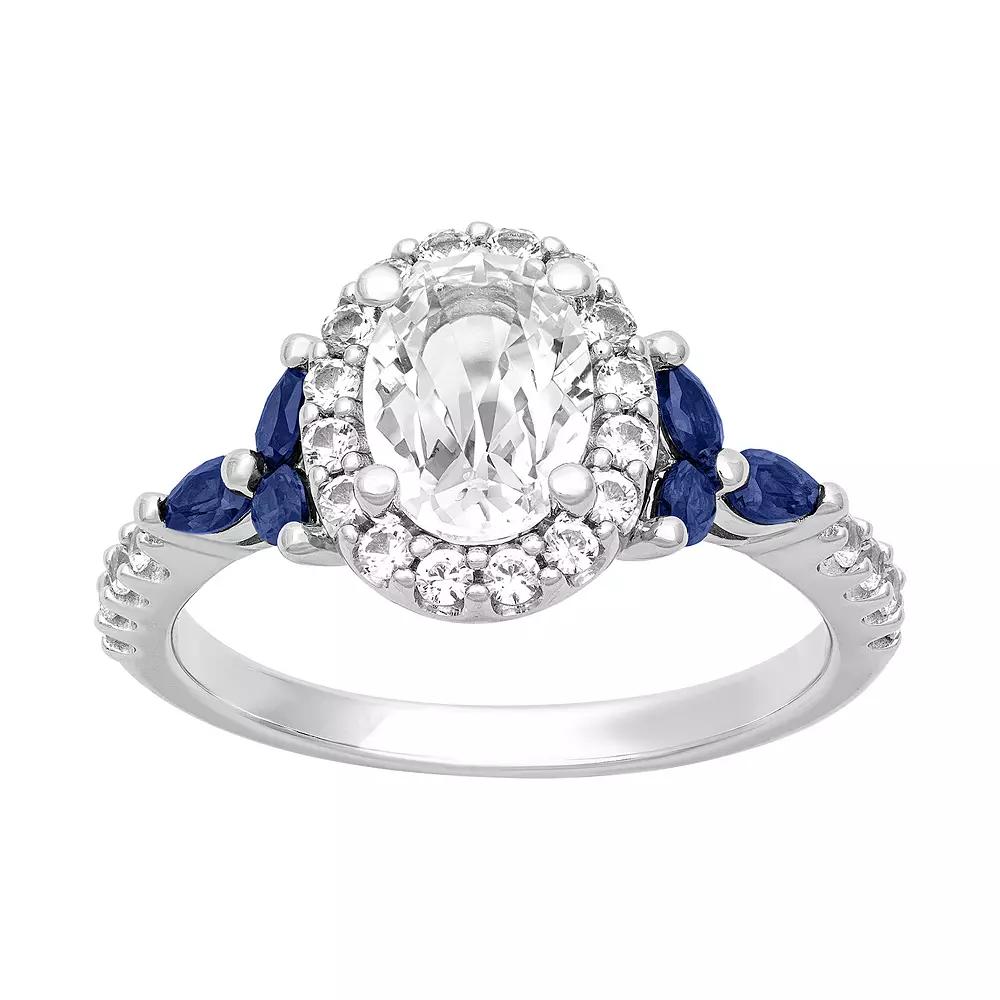 Love Always Sterling Silver 2 3/8 Carat T.W. Lab-Created White Sapphire & Lab-Created Blue Sapphire Engagement Ring, Women's,  Product Image