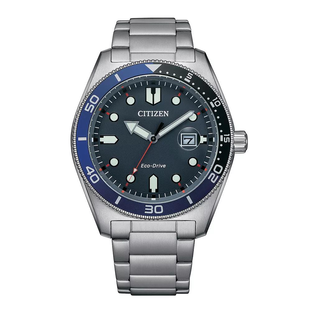 Citizen Mens Eco-Drive Marine Stainless Steel Bracelet Watch Blue Silver Product Image