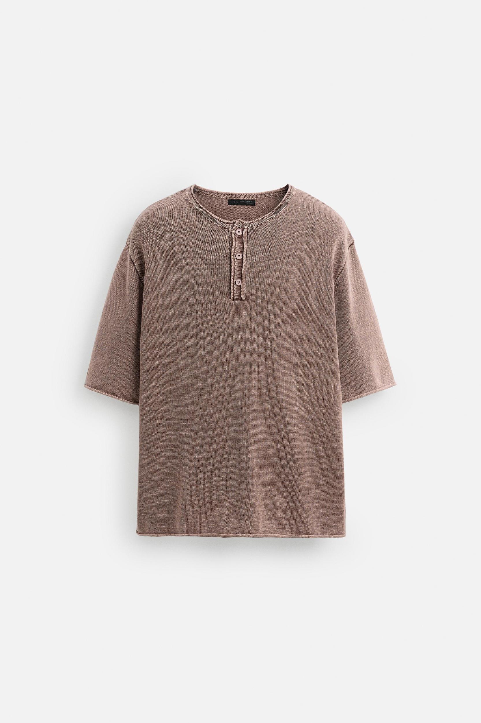 WASHED KNIT BUTTON-UP T-SHIRT Product Image