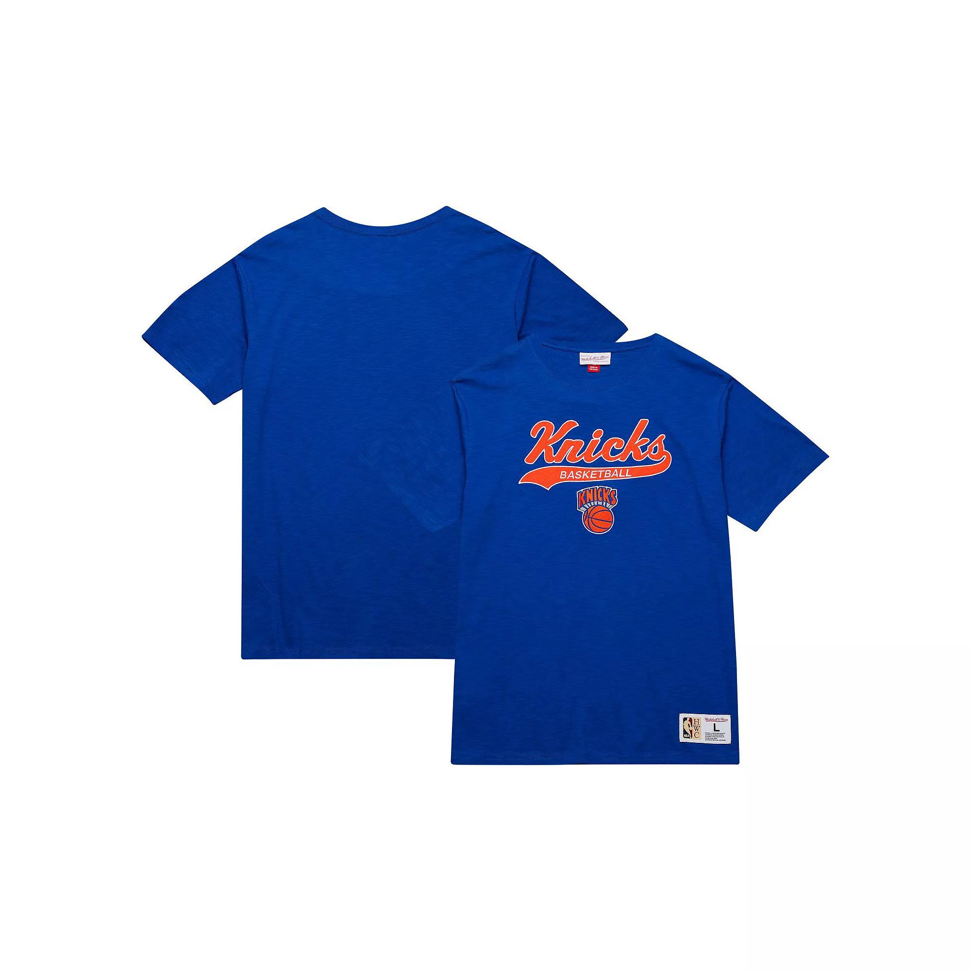 Men's Mitchell & Ness Blue New York Knicks Hardwood Classics Felt Applique Slub T-Shirt, Size: Small Product Image