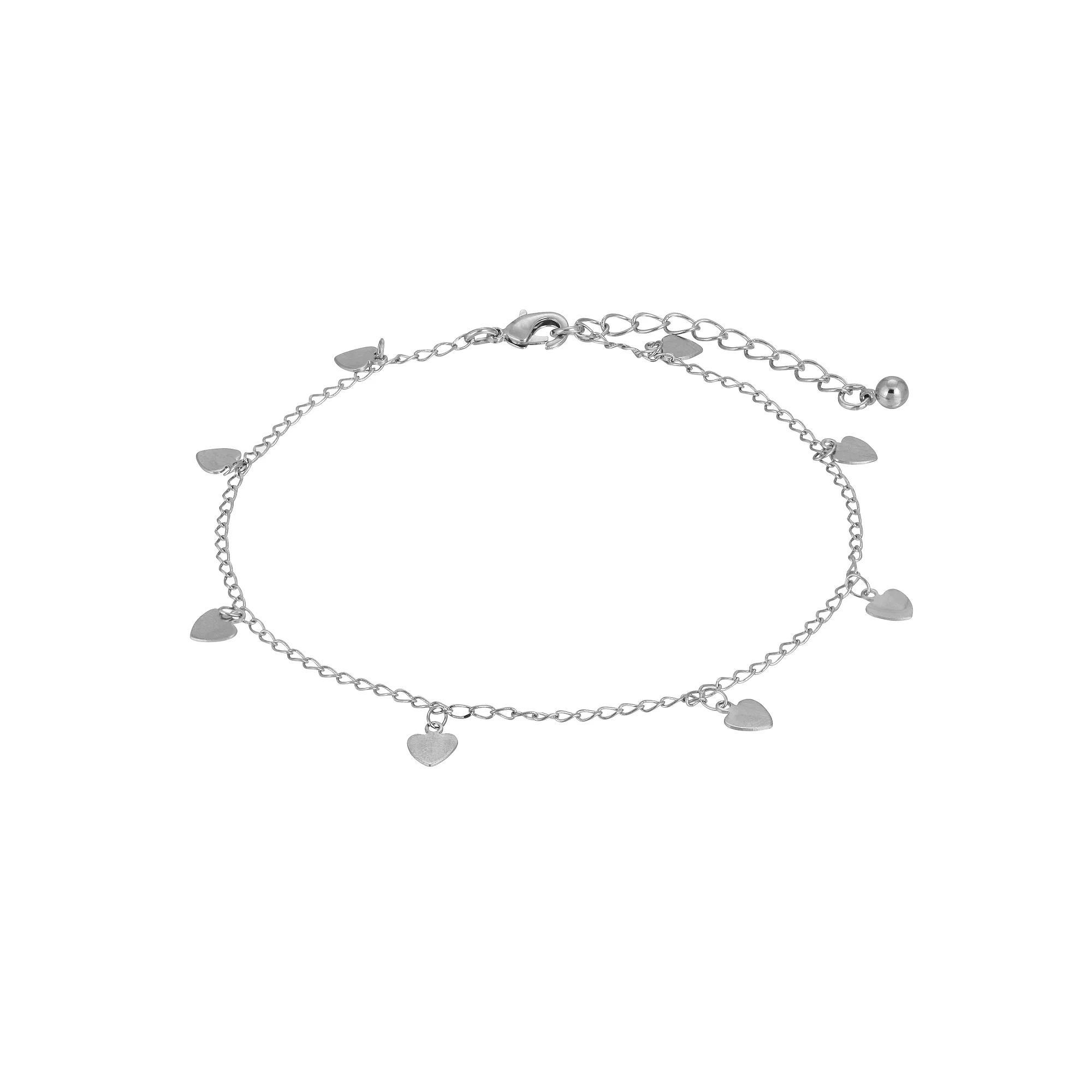 1928 Silver Tone Heart Drops Chain Anklet, Womens, Grey Product Image