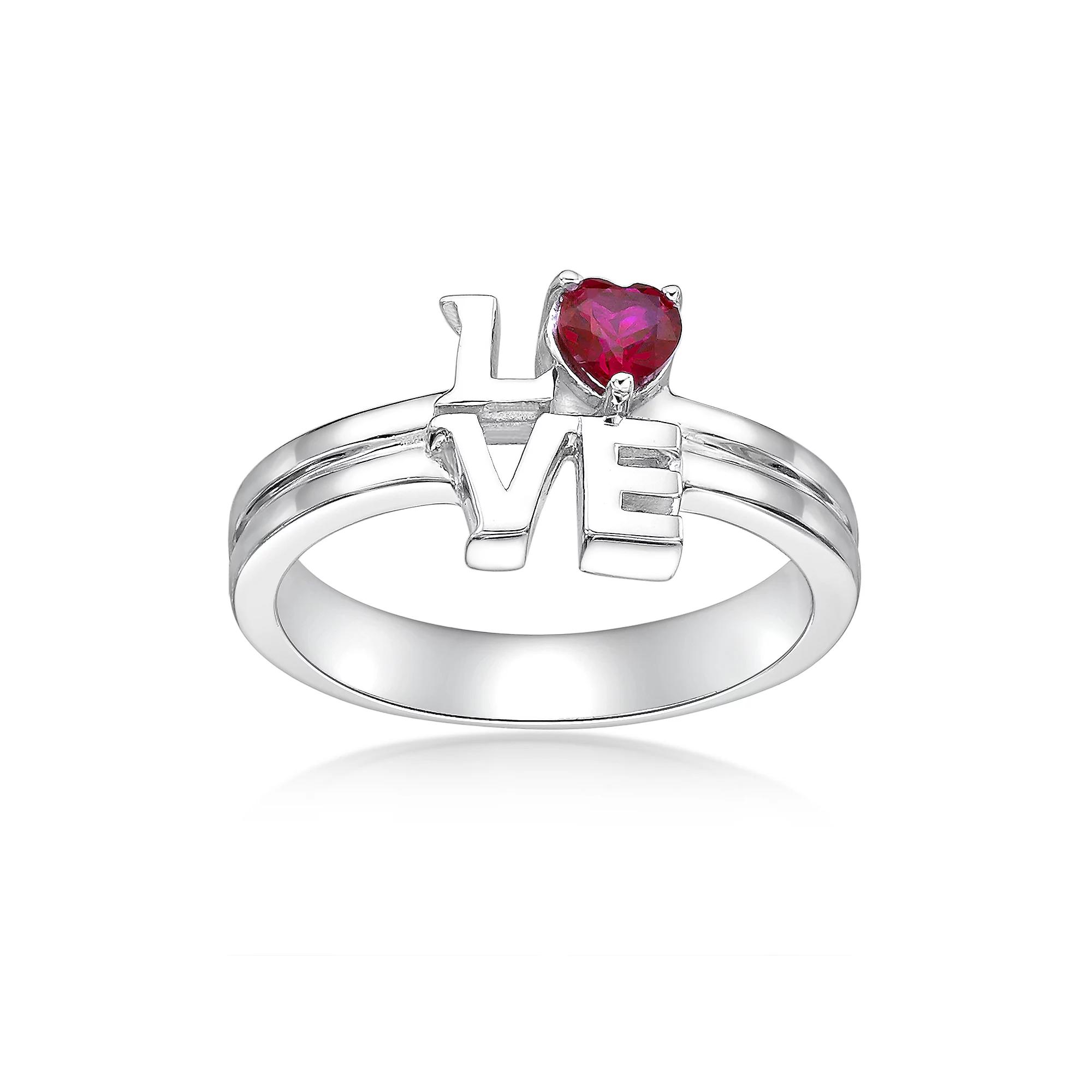 Gemminded Sterling Silver Lab-Created Ruby "Love" Ring, Women's, Size: 6 Product Image