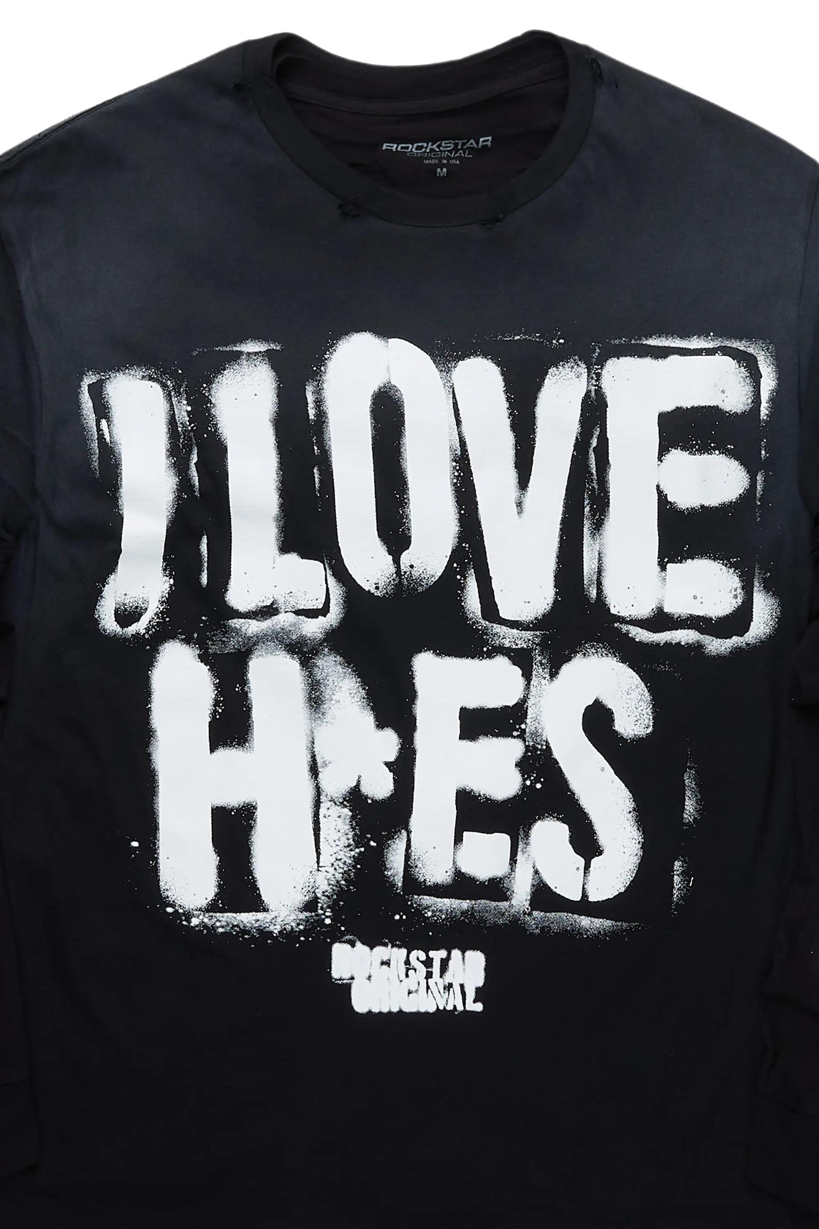 Banyan Black Double Layer Long Sleeve Graphic T-Shirt Male Product Image