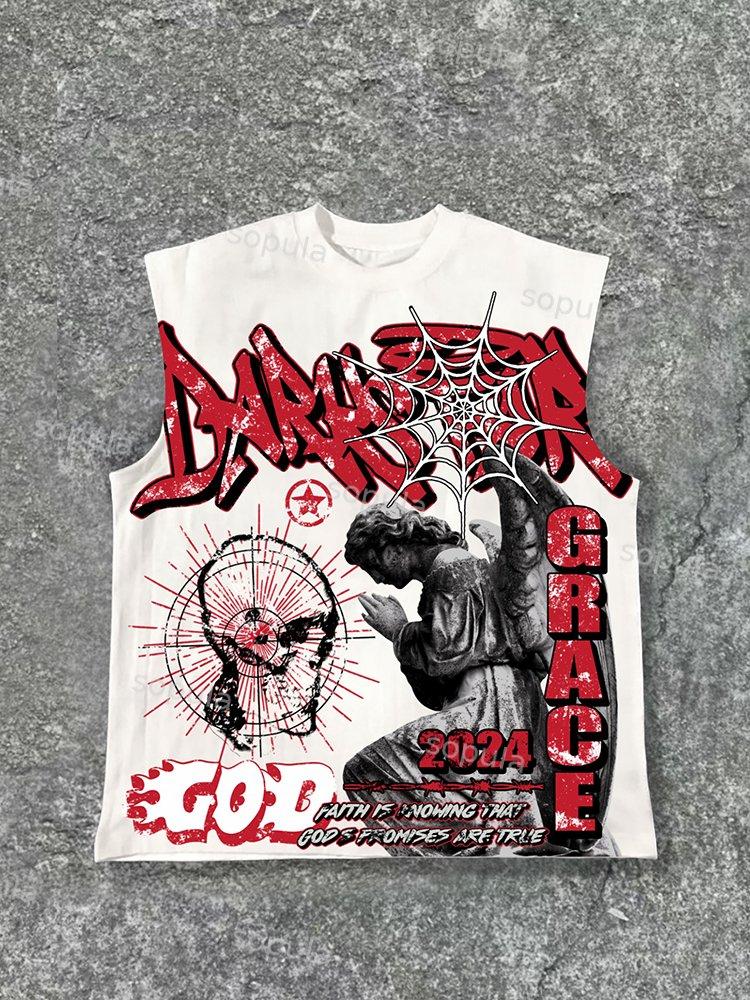 Sopula Darksrar -2024 God & Angel Prayer Graphics Print Pattern Design Cotton Tank Top Product Image