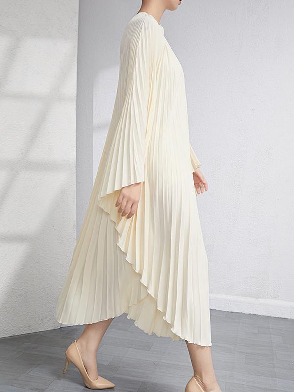 Batwing Sleeves Loose Pleated Solid Color Maxi Dresses Product Image