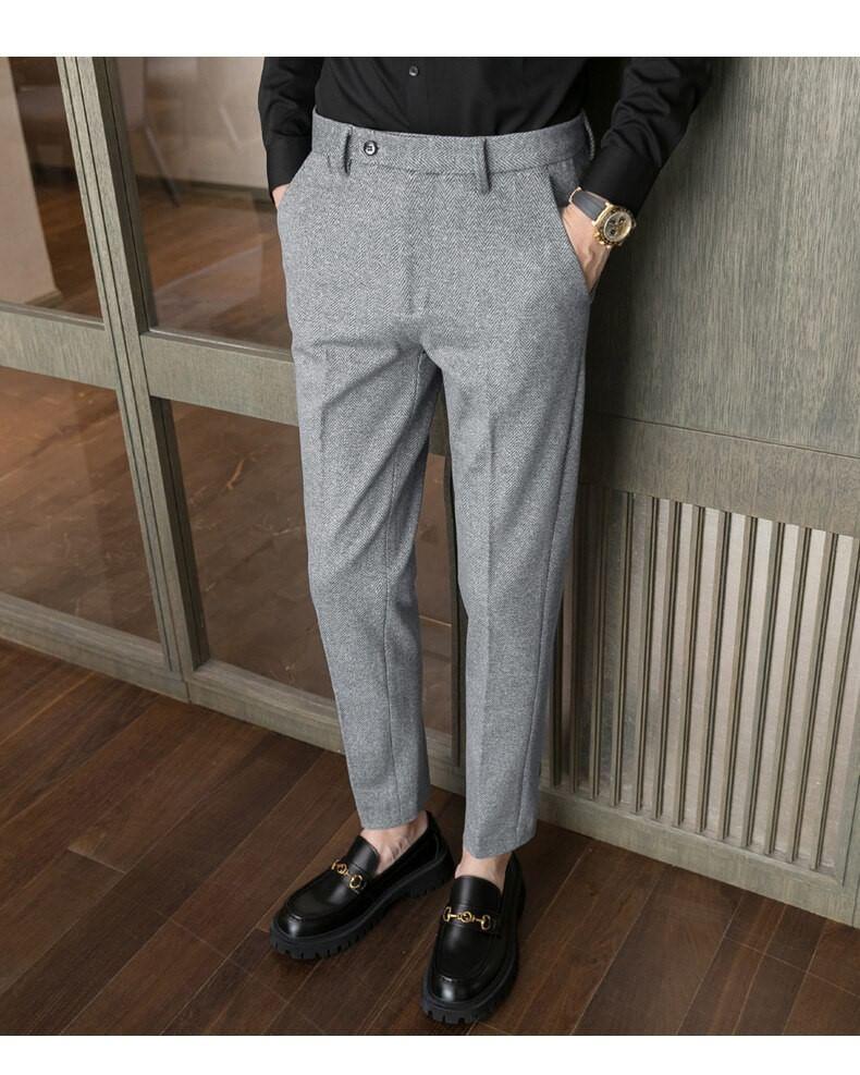 Mid Rise Herringbone Cropped Tapered Dress Pants Product Image