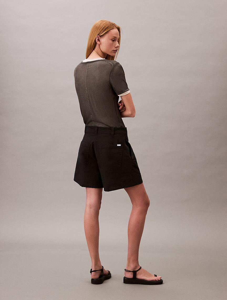 Cotton Stretch Twill Pleated Bermuda Shorts  Product Image