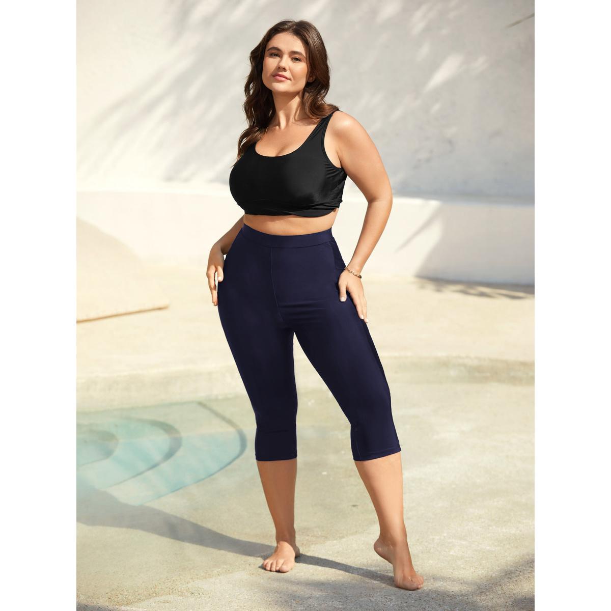Plus Size Mid Rise Cropped Tight Swim Pants Women's Swimwear Indigo Resort High stretch Skinny High Rise Side seam pocket Curve Swim Bottoms BloomChic 26/4X Product Image
