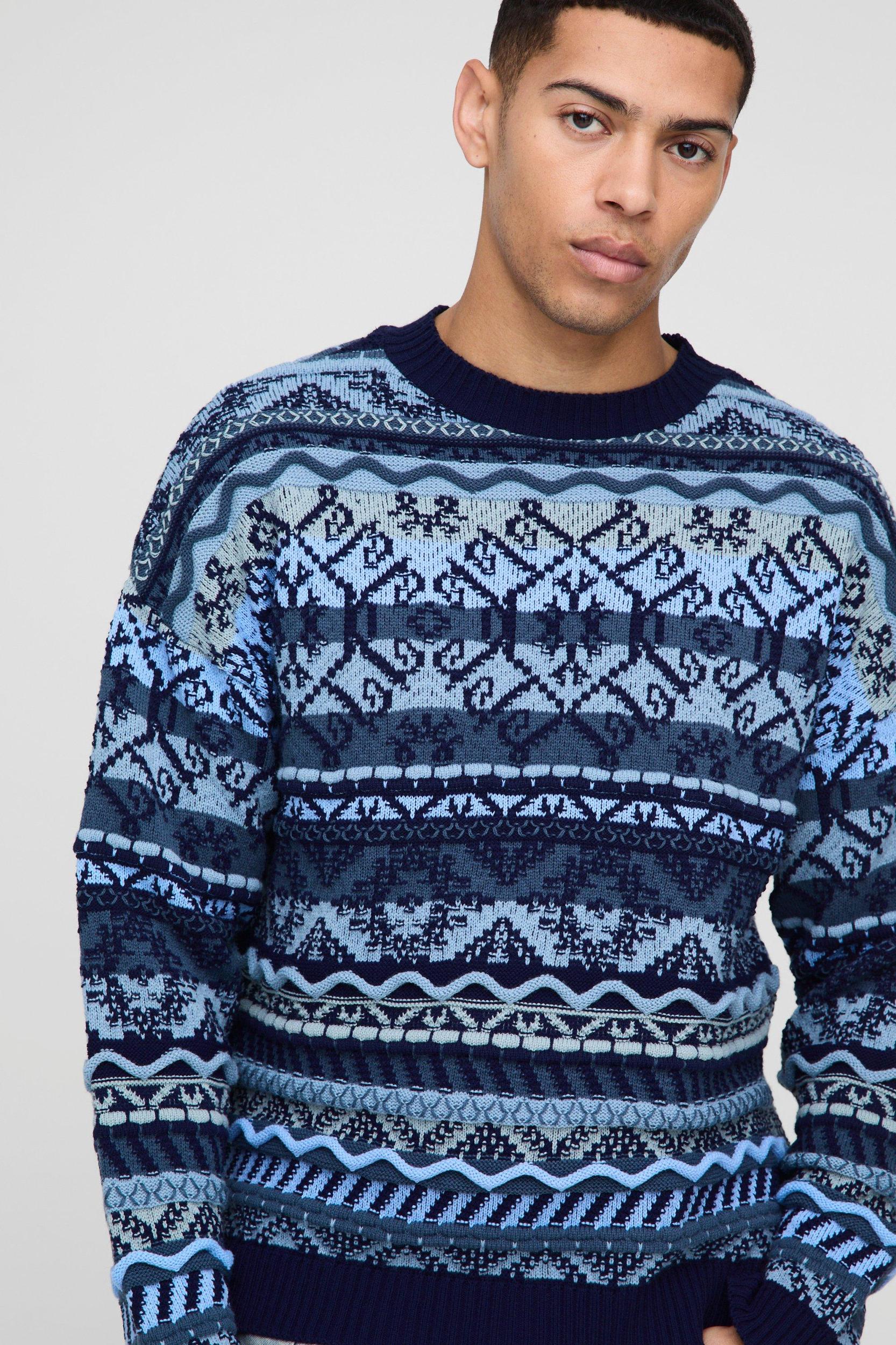 Oversized Vintage Textured Knitted Sweater | boohooMAN USA Product Image