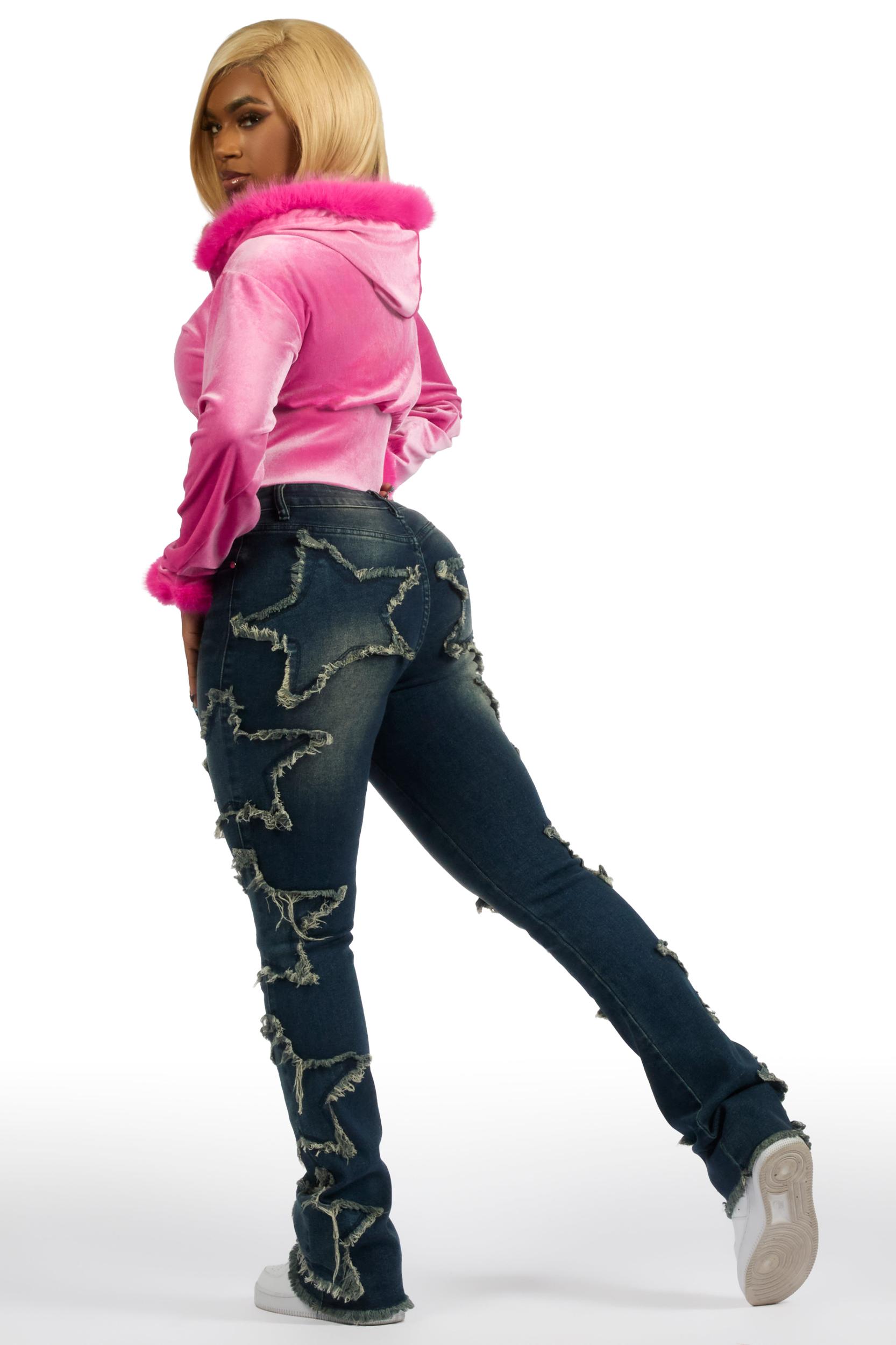Shanika Pink Velour Crop Hoodie With Fur Hood Female Product Image