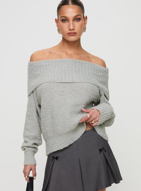 Parkley Boucle Off The Shoulder Sweater Grey Marle Product Image