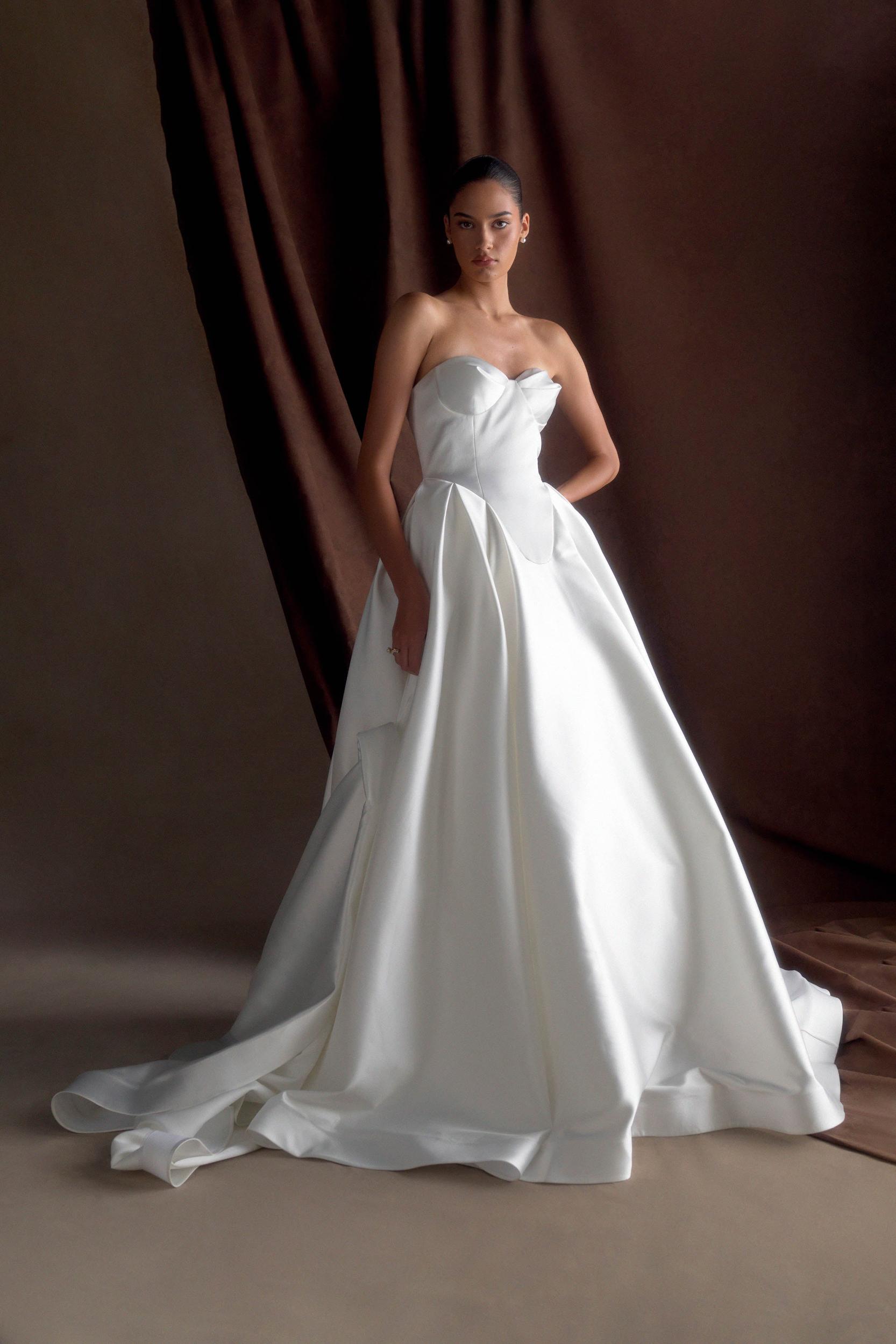 Delphine Satin Strapless Maxi Gown - White Product Image