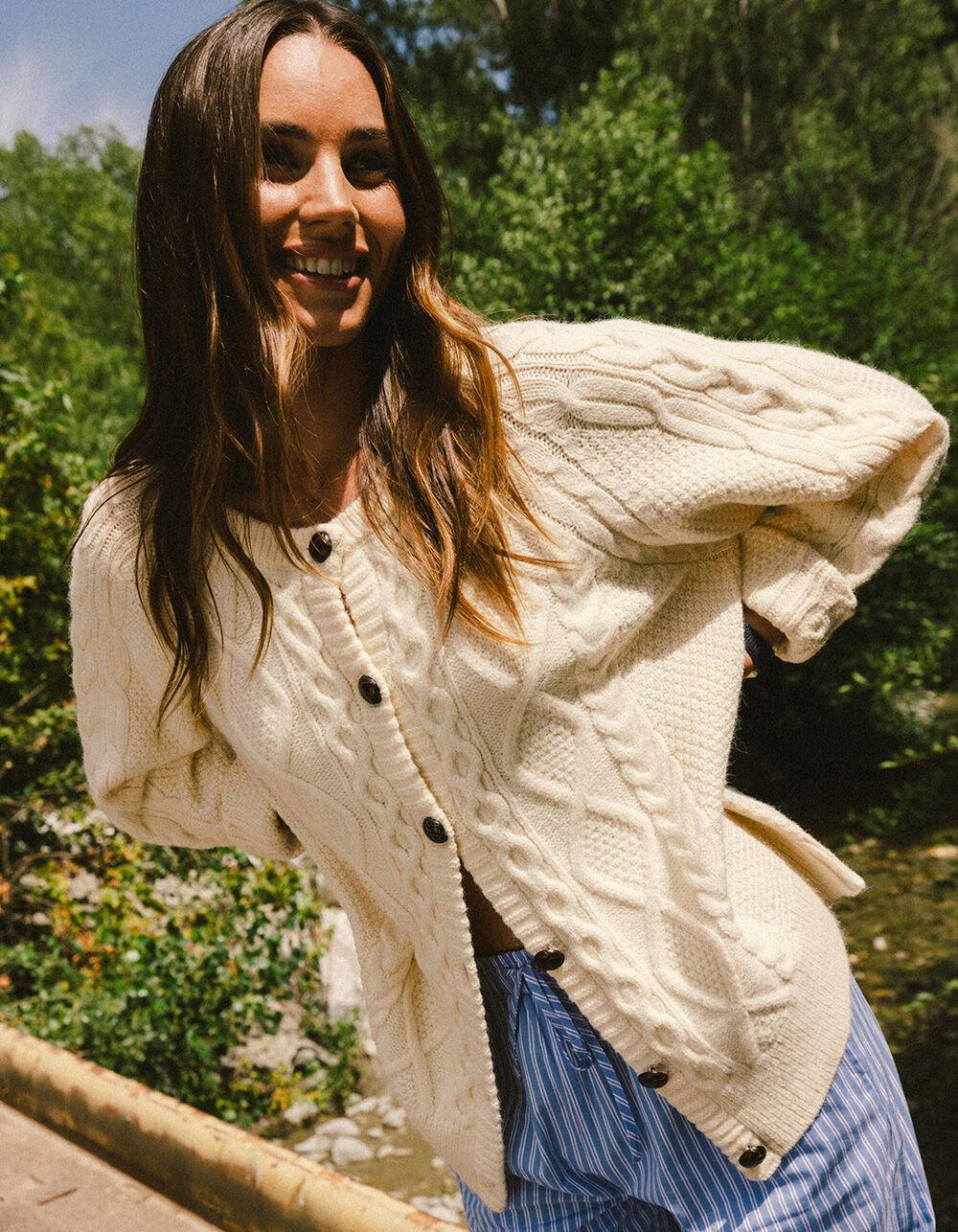 BDG Urban Outfitters Vintage Cable Knit Womens Cardigan - CREAM Product Image