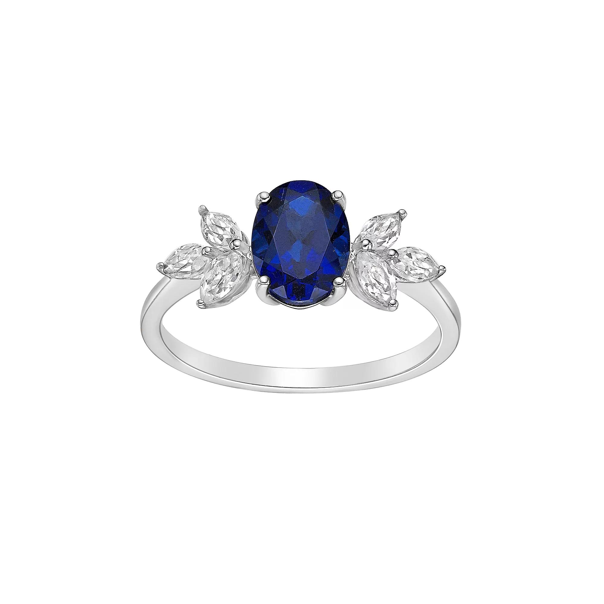 Gemminded Sterling Silver Lab-Created Sapphire & Lab-Created White Sapphire Ring, Womens Product Image