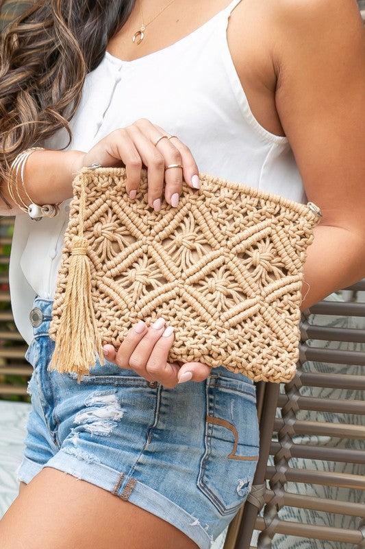 Sweet Takeaway Crochet Tassel Clutch Product Image