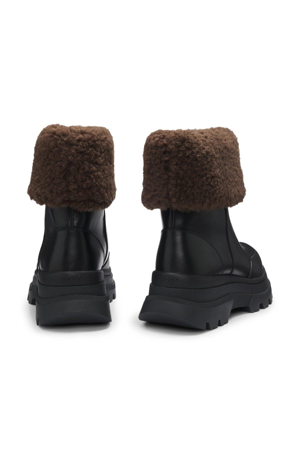 Leather boots with faux-fur trim Product Image