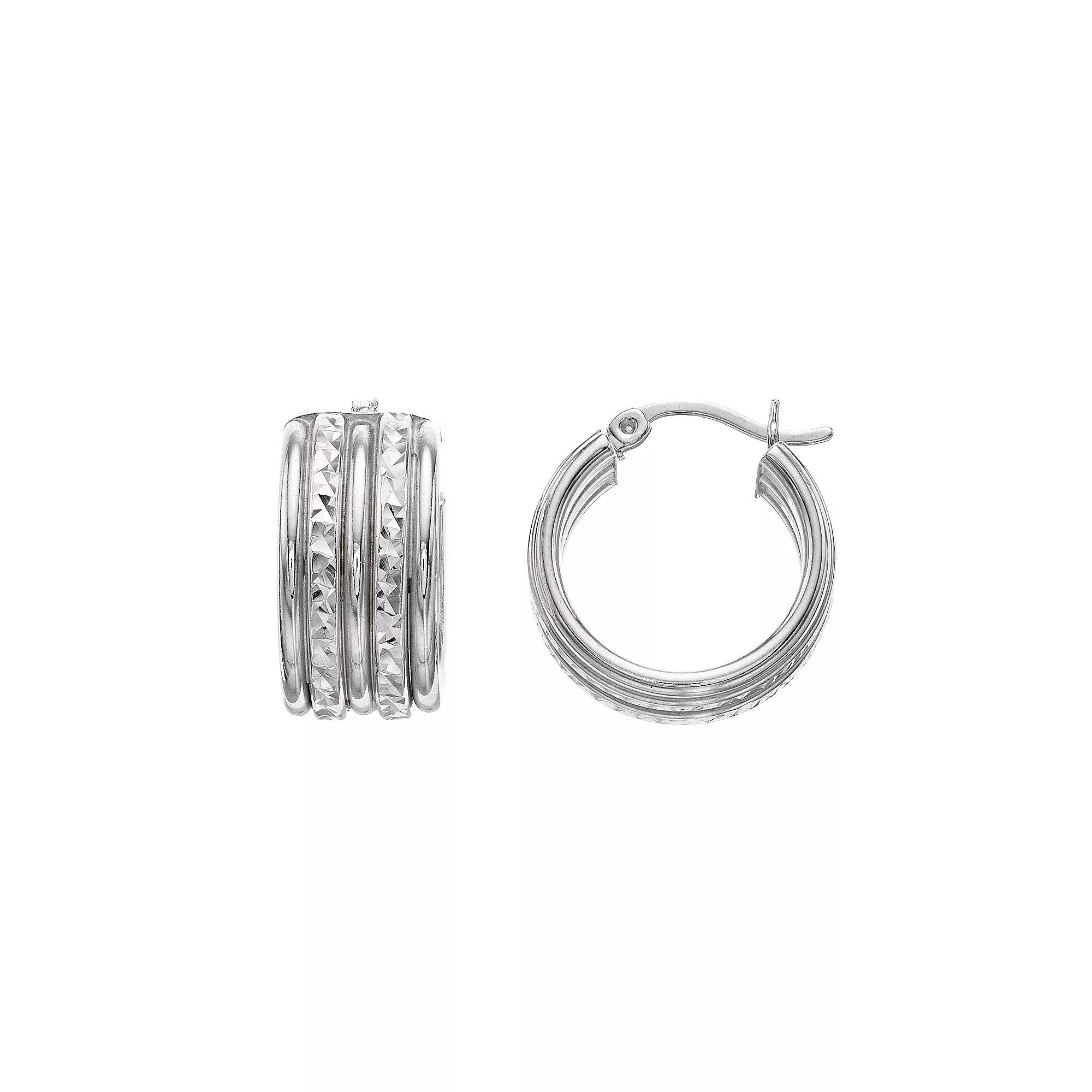Sterling Silver Textured Hoop Earrings, Women's, Silvertone Product Image