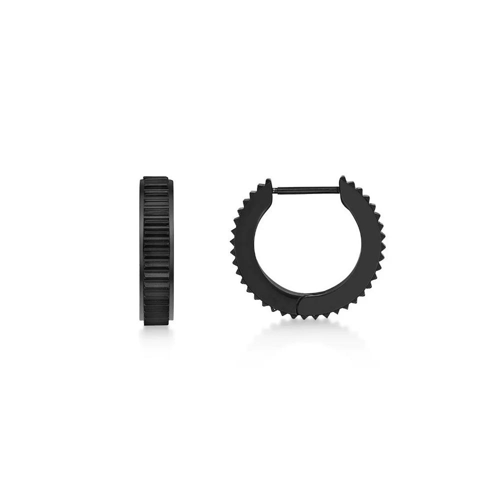 Men's LYNX Ion Plated Ribbed Hoop Earrings, Black Product Image