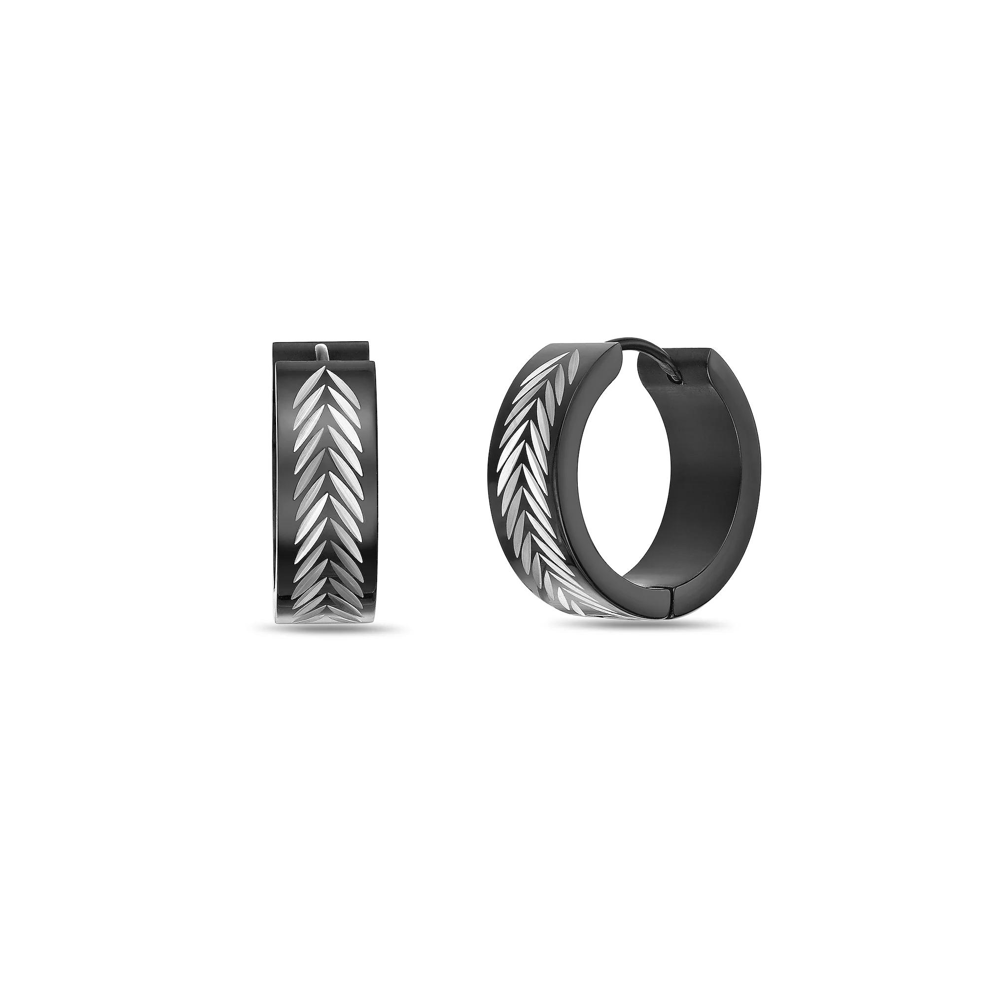 Men's LYNX Ion Plated Stainless Steel Hoop Earrings, Black Stainless Product Image