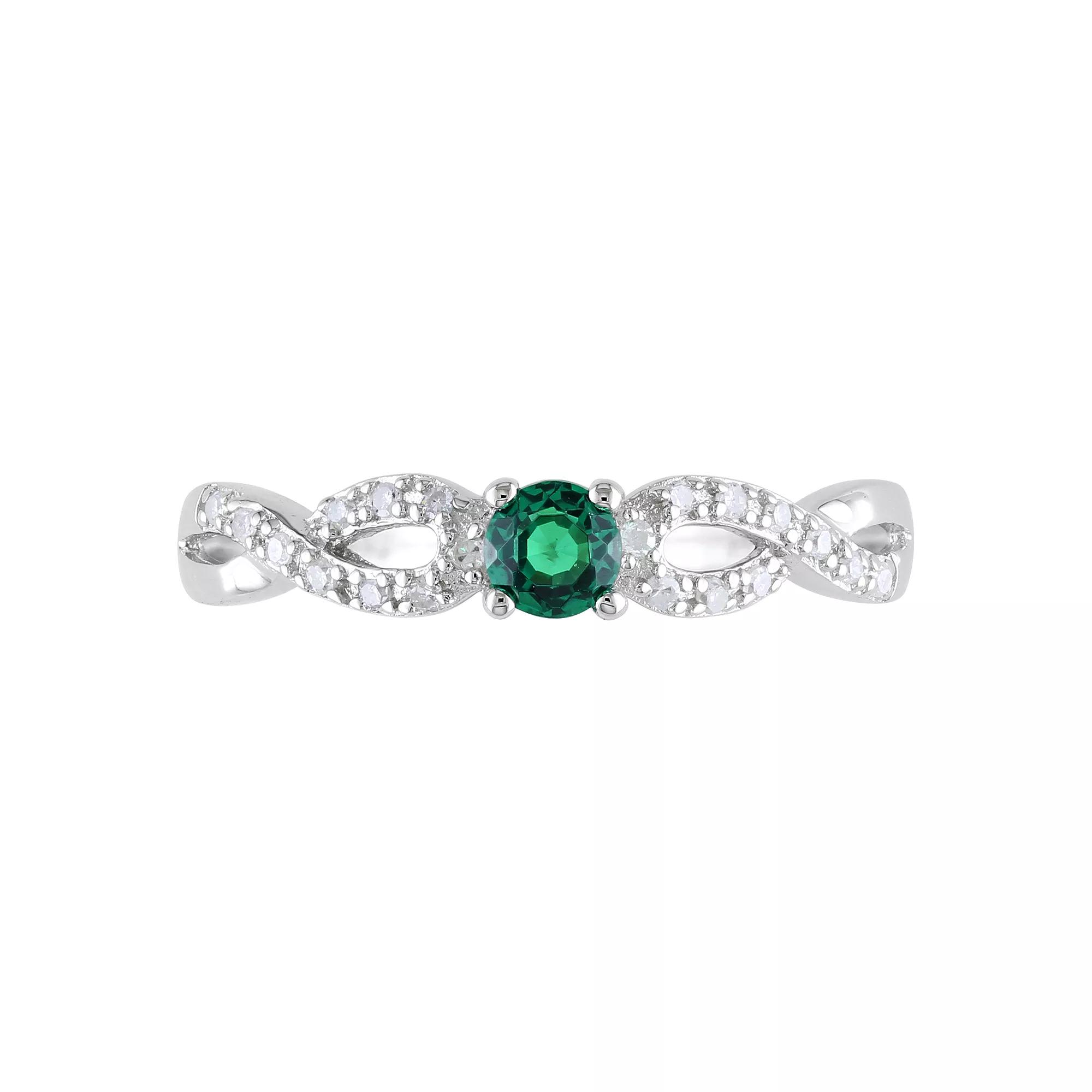 Stella Grace Sterling Silver Lab-Created Emerald and Diamond Accent Infinity Ring, Women's,  Product Image